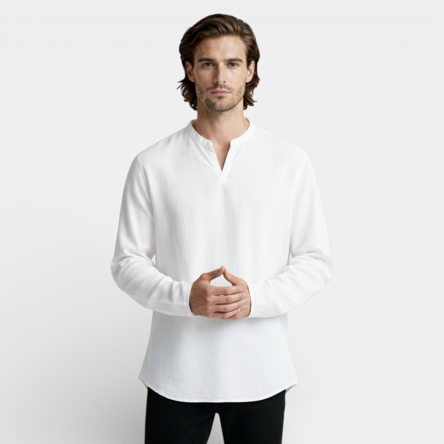 Split-Neck Pullover Shirt Long Sleeve Regular Fit for Men