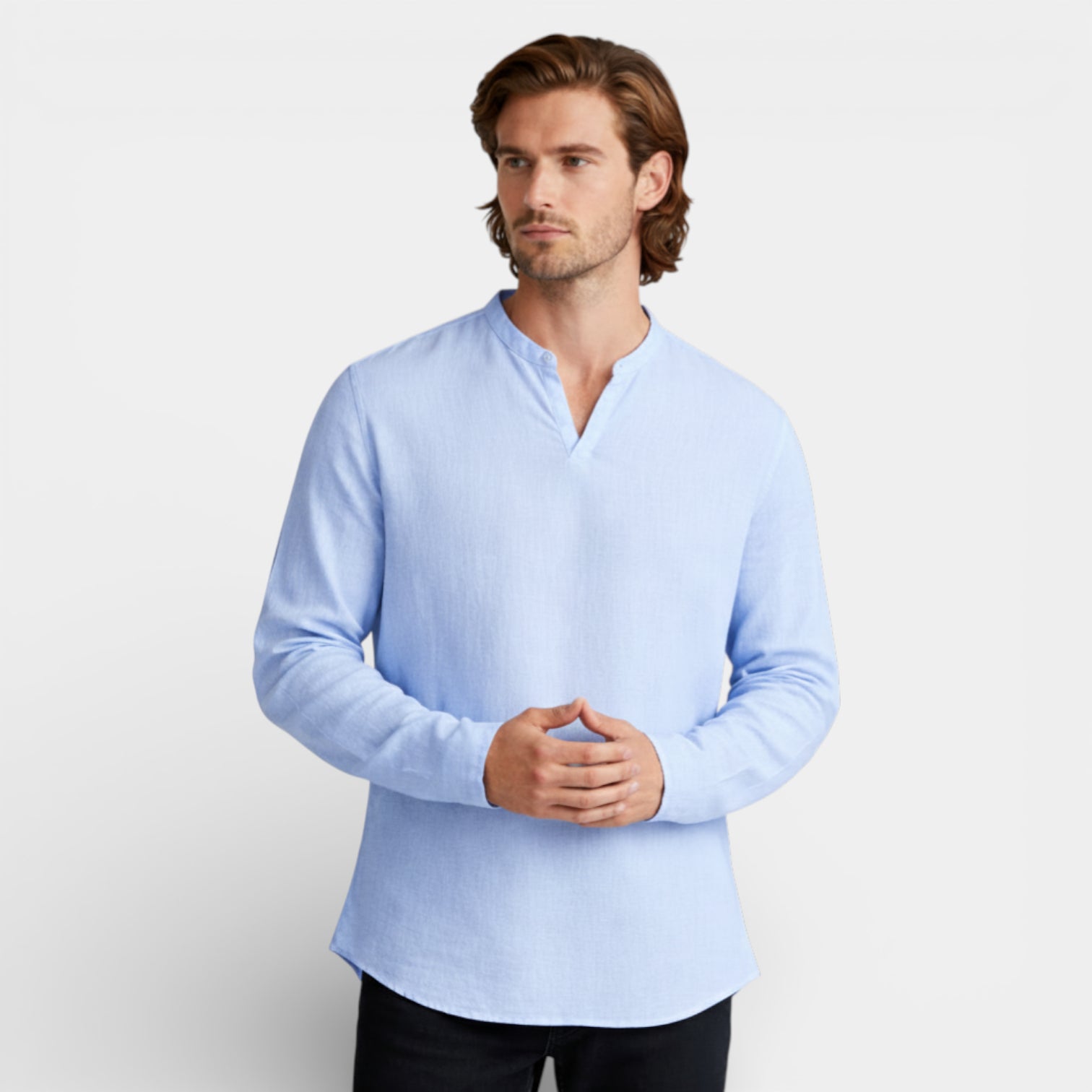 Split-Neck Pullover Shirt Long Sleeve Regular Fit for Men