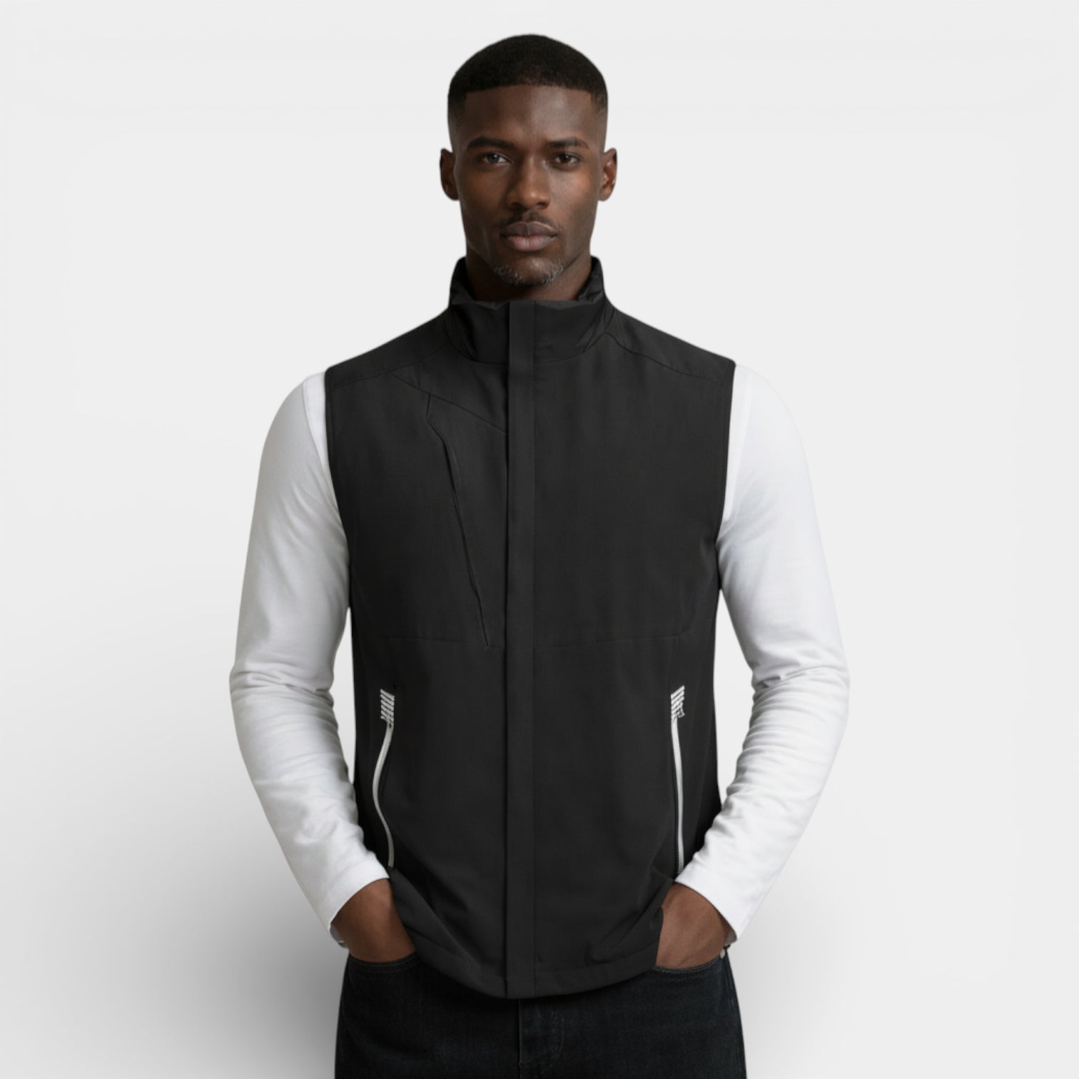 Vintares | Men’s Slim Zip-Up Vest - Stand Collar