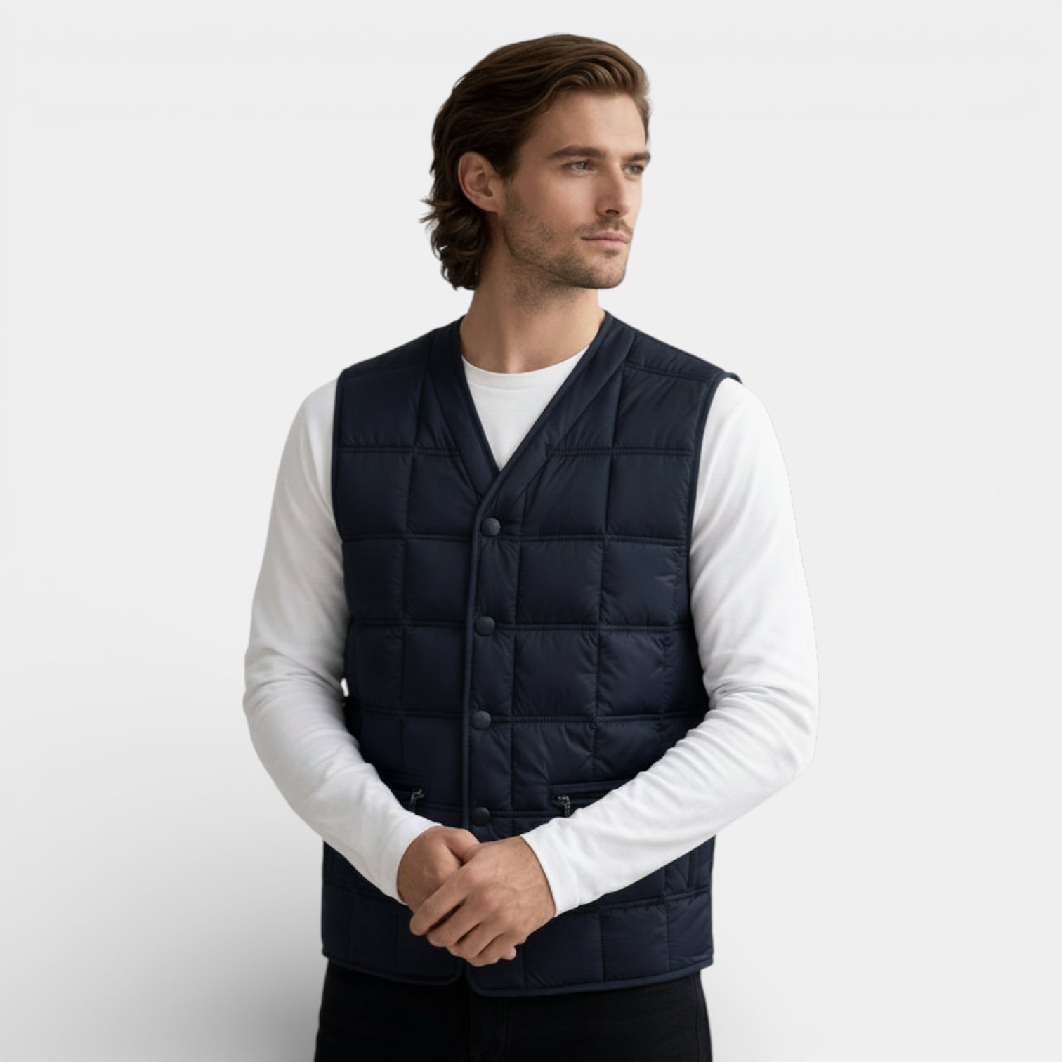 Vintares | Men’s Button-Up Quilted Vest with V-Neck and Zip Pockets