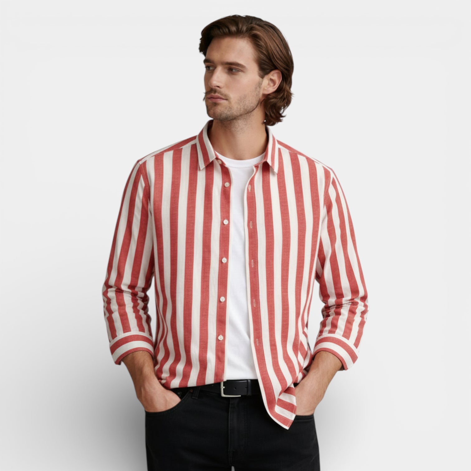 Vintares | Men’s Button-Up Striped Long Sleeve Shirt