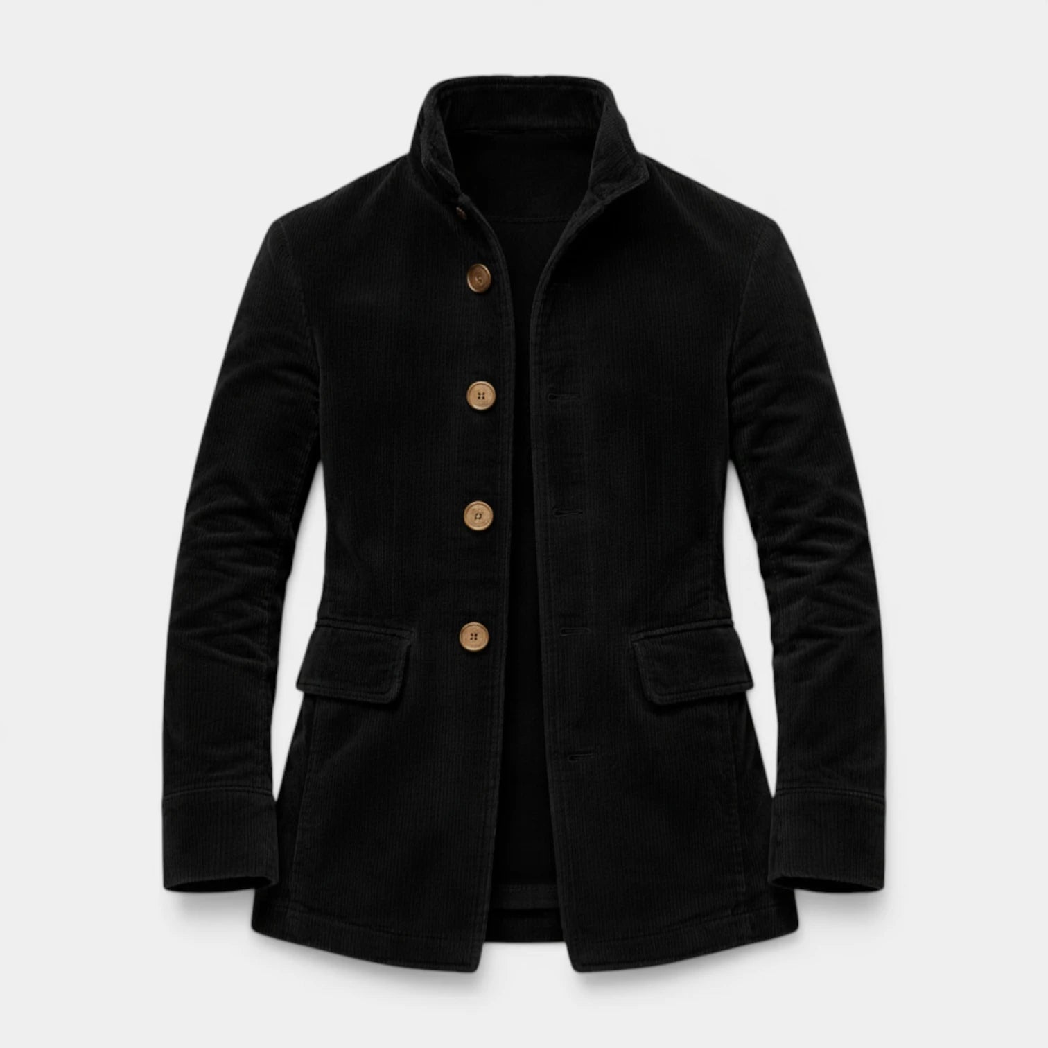 Stand Collar Corduroy Button-Up Jacket Regular Fit for Men