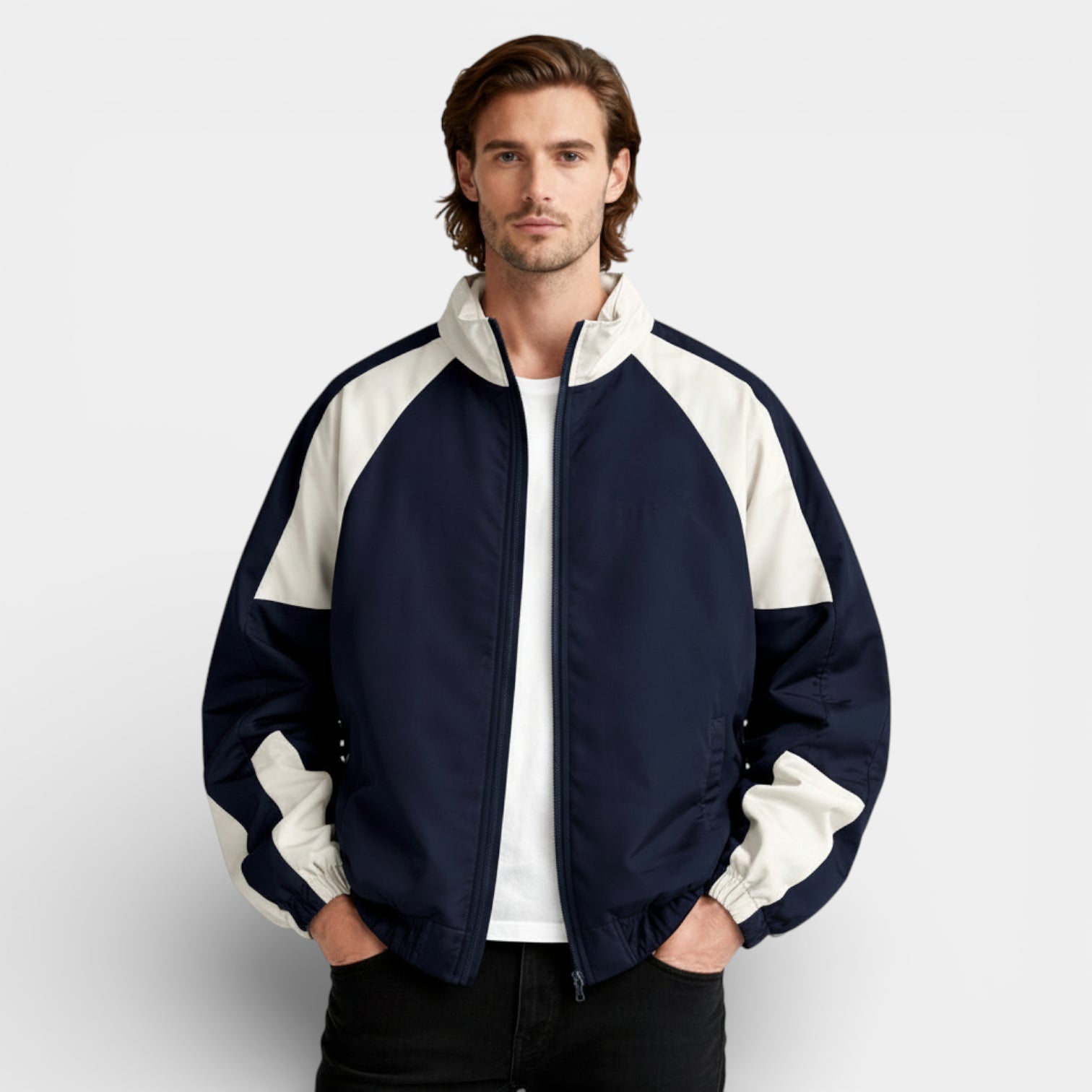 Zip-Up Track Jacket Stand Collar Regular Fit for Men