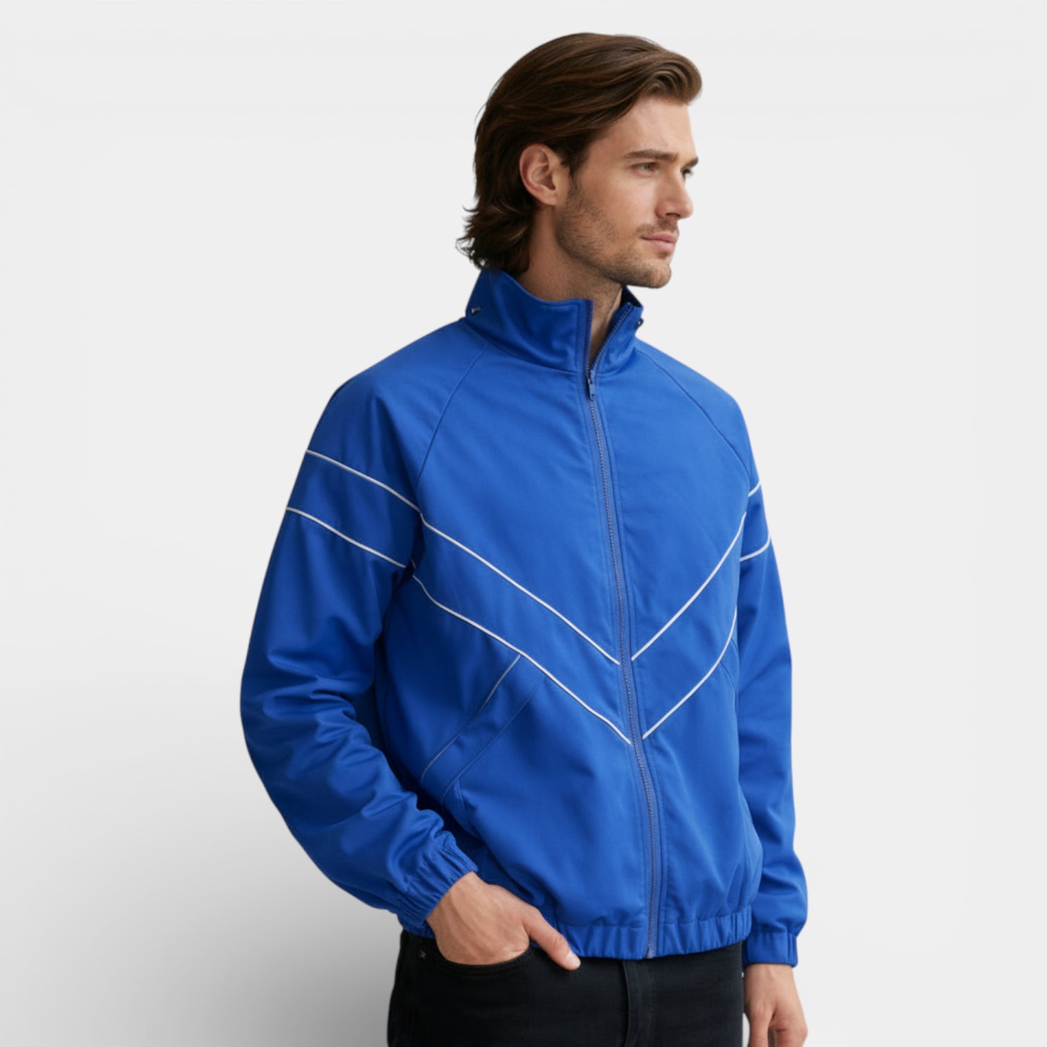 Zip-Up Track Jacket Stand Collar Regular Fit for Men