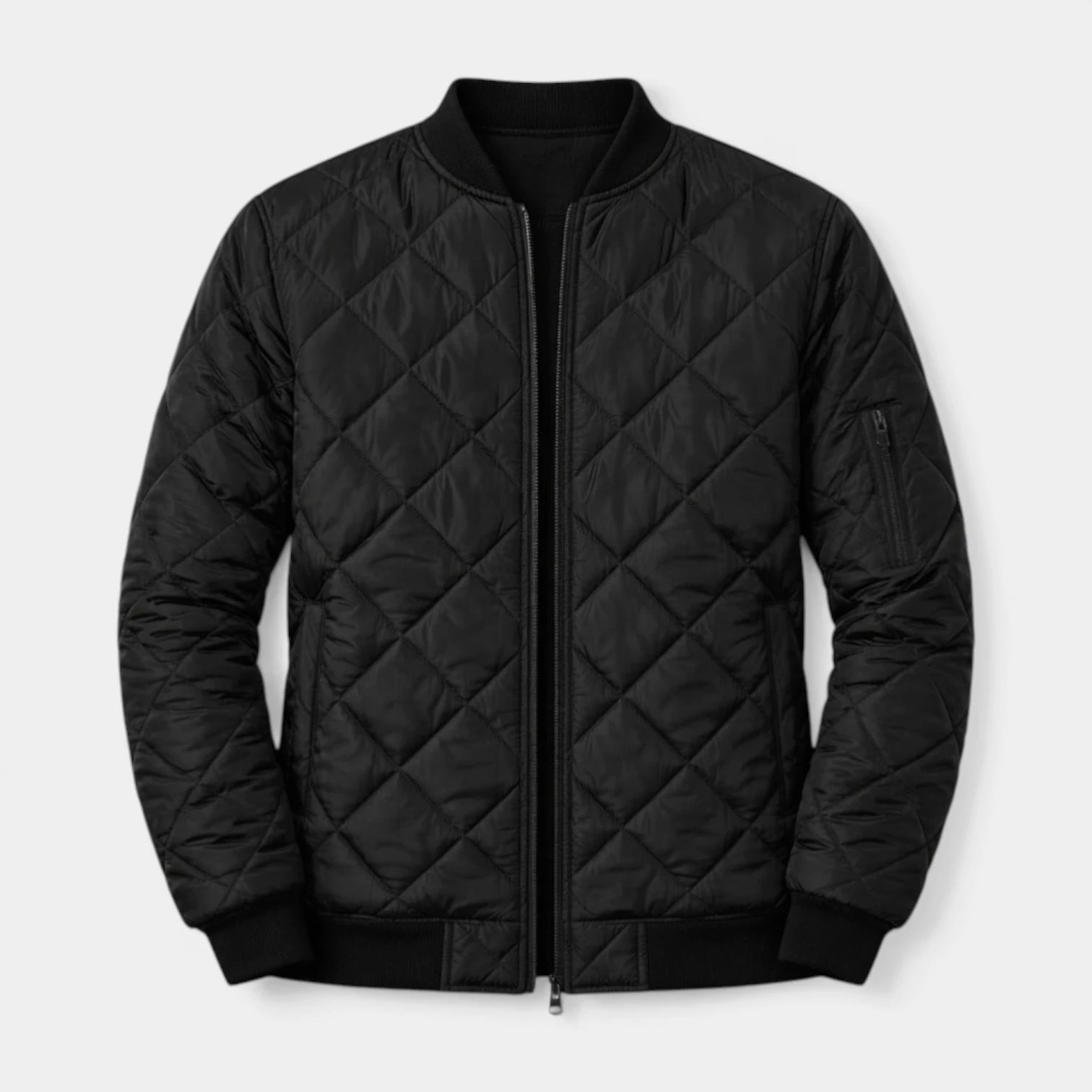 Quilted Zip-Up Bomber Jacket Ribbed Regular Fit for Men