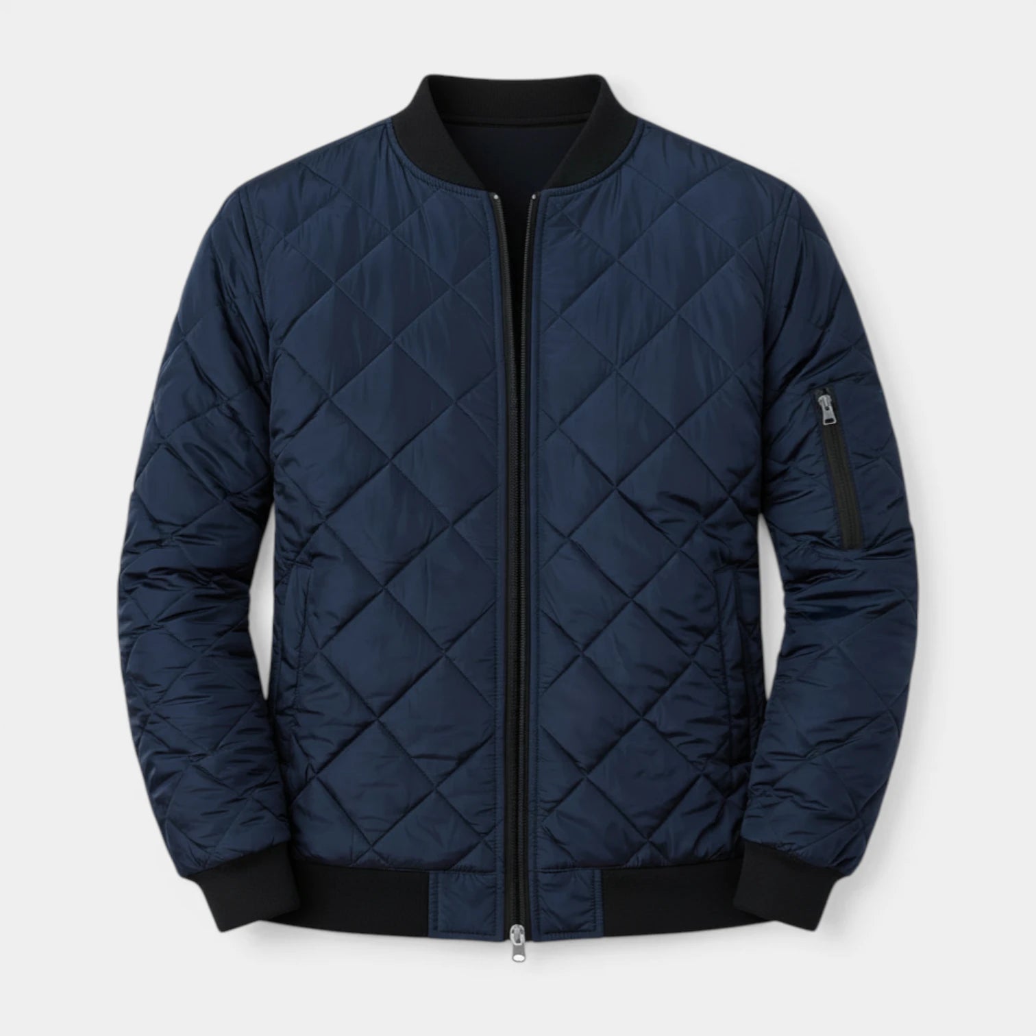 Quilted Zip-Up Bomber Jacket Ribbed Regular Fit for Men
