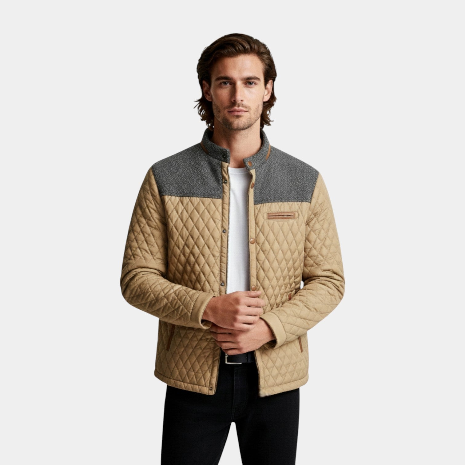 Quilted Jacket Regular Fit Zip-Up Lightweight for Men