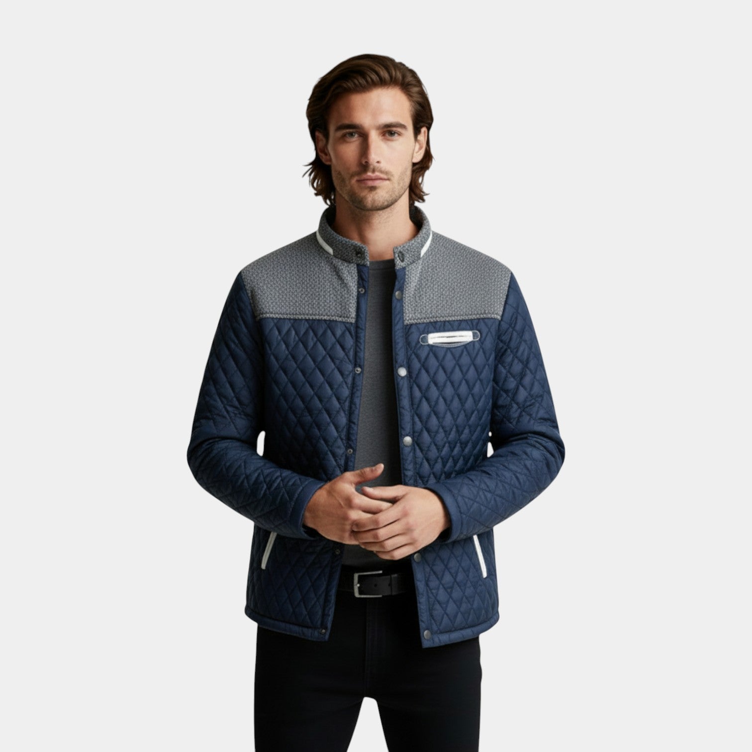 Quilted Jacket Regular Fit Zip-Up Lightweight for Men