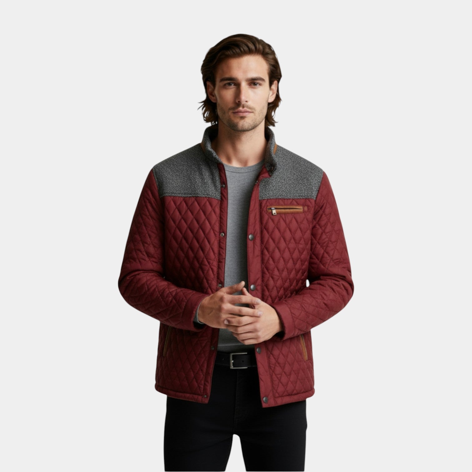 Quilted Jacket Regular Fit Zip-Up Lightweight for Men