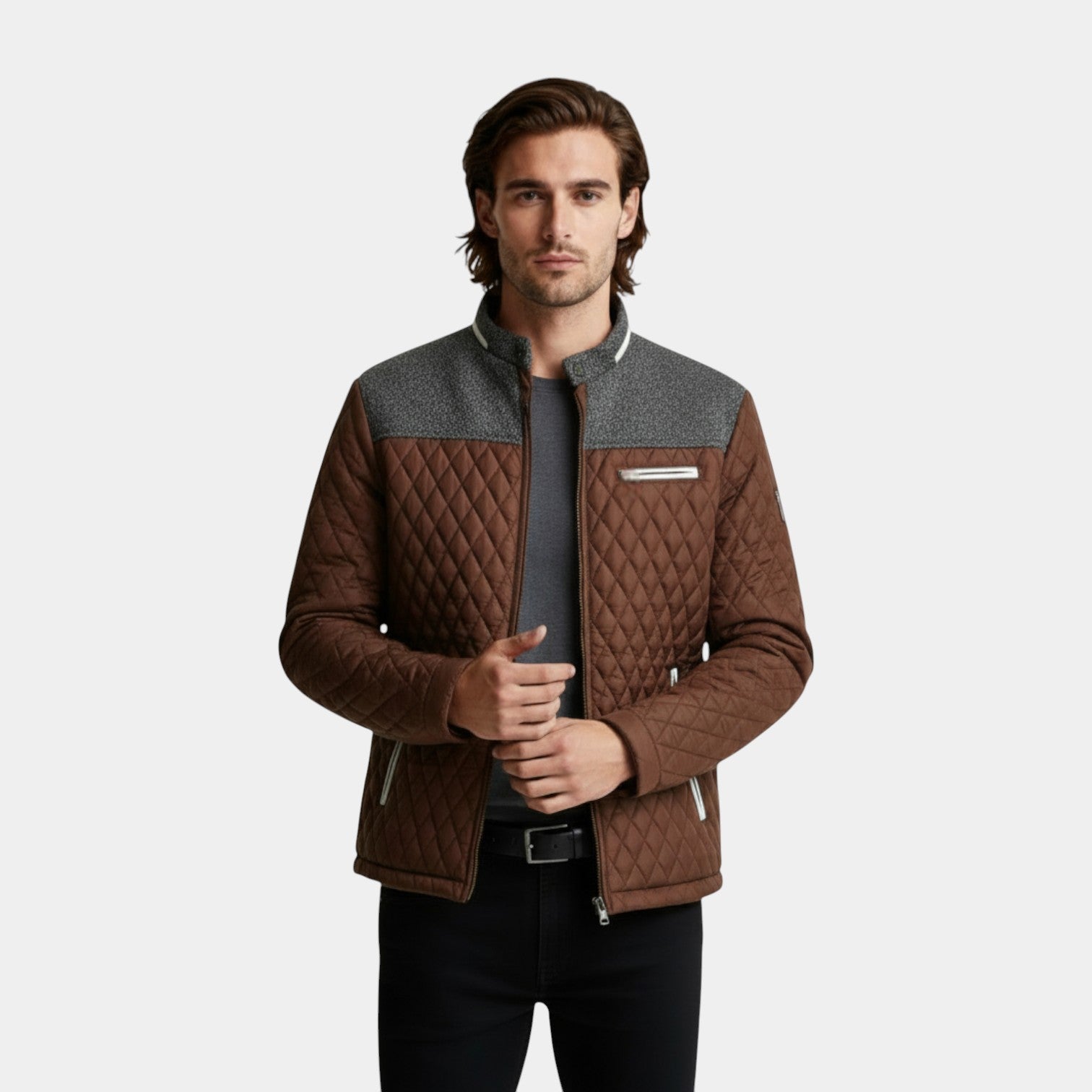 Quilted Jacket Regular Fit Zip-Up Lightweight for Men