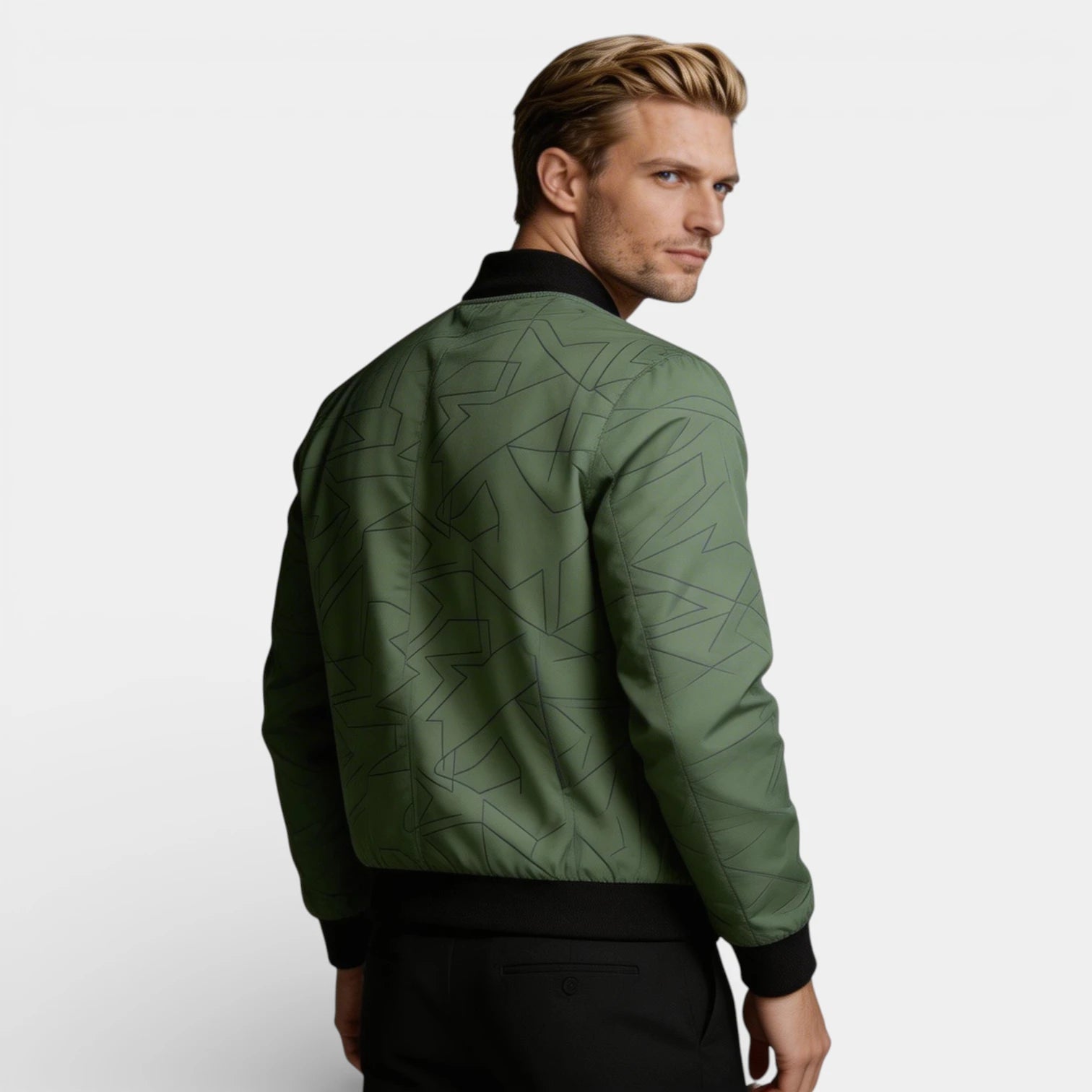 Vintares | Men’s Zip Up Bomber Jacket - Geometric Pattern Regular Fit