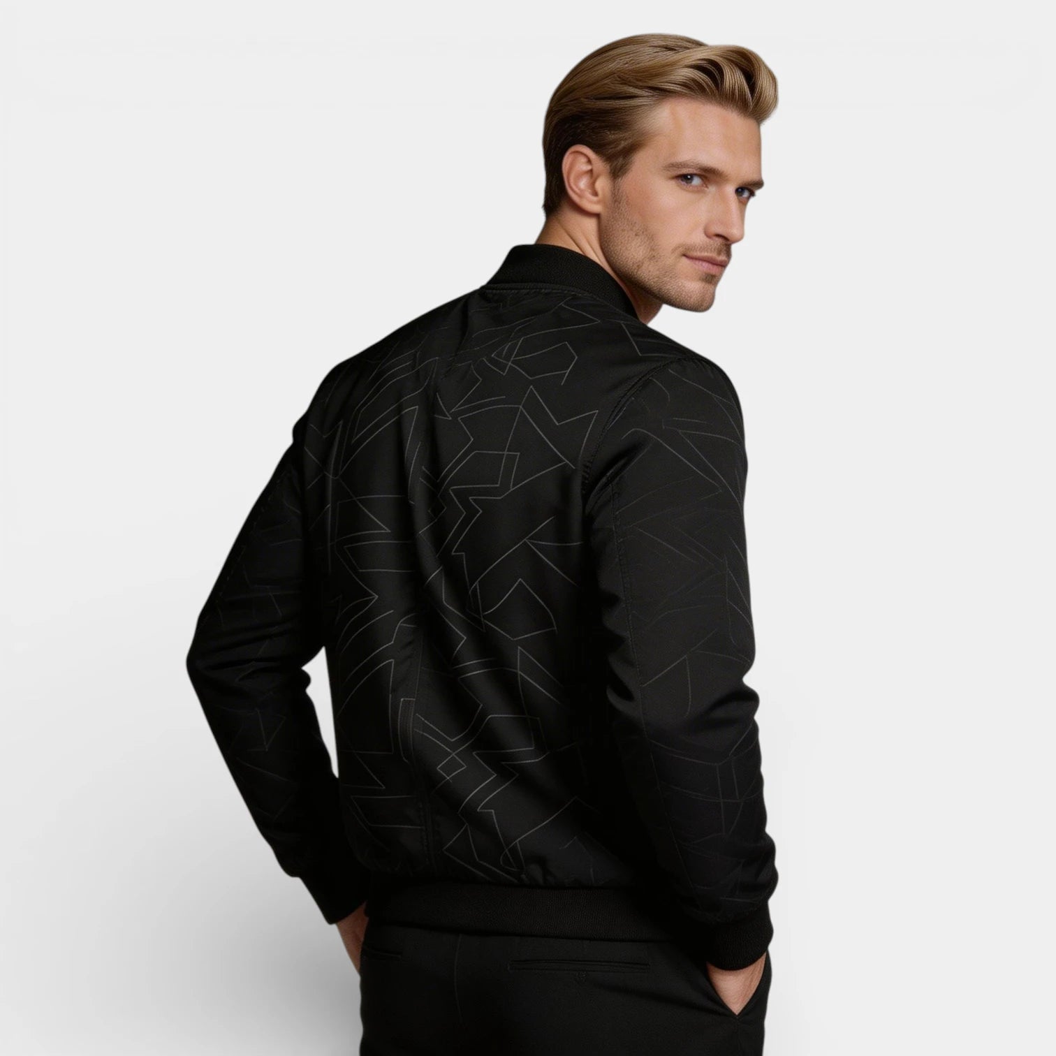 Vintares | Men’s Zip Up Bomber Jacket - Geometric Pattern Regular Fit