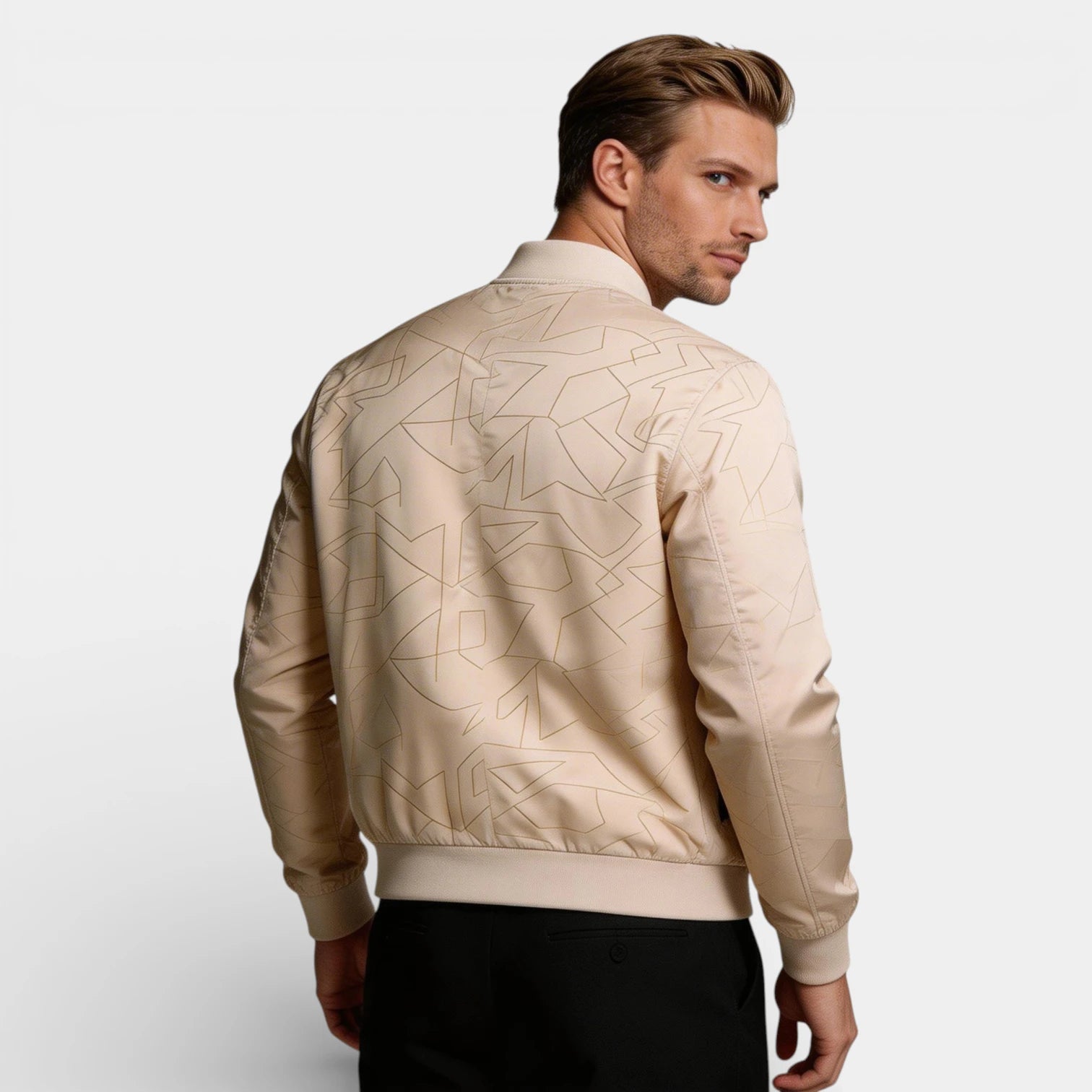 Vintares | Men’s Zip Up Bomber Jacket - Geometric Pattern Regular Fit