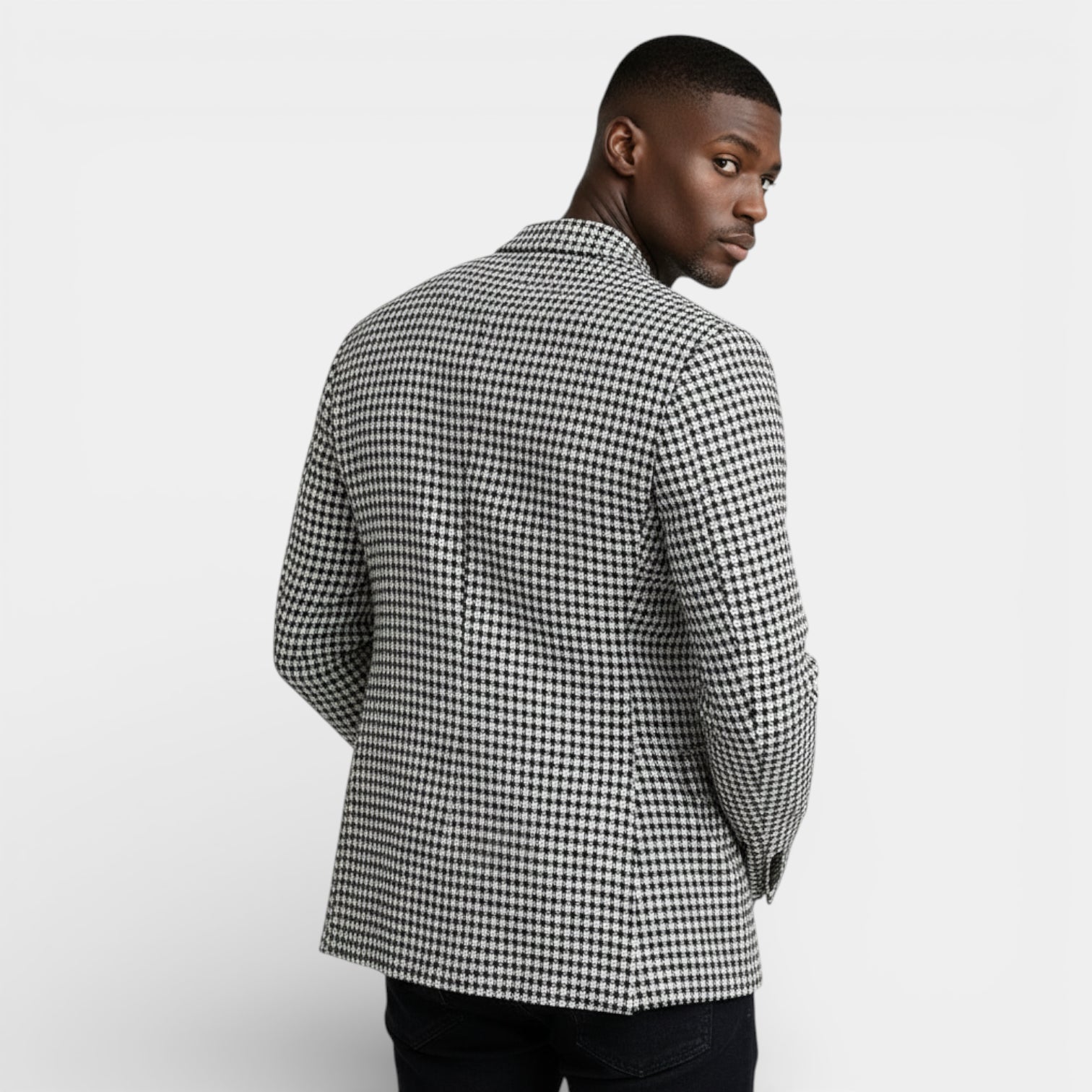 Vintares | Men’s Single-Button Notch Lapel Blazer - Houndstooth Pattern