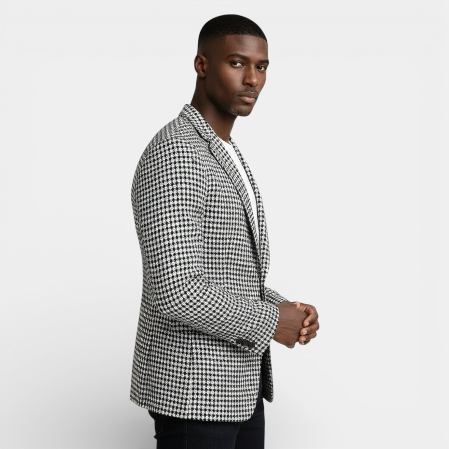 Vintares | Men’s Single-Button Notch Lapel Blazer - Houndstooth Pattern