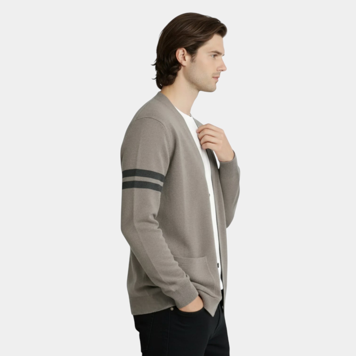Open-Front Knit Cardigan Long Sleeve Regular Fit for Men