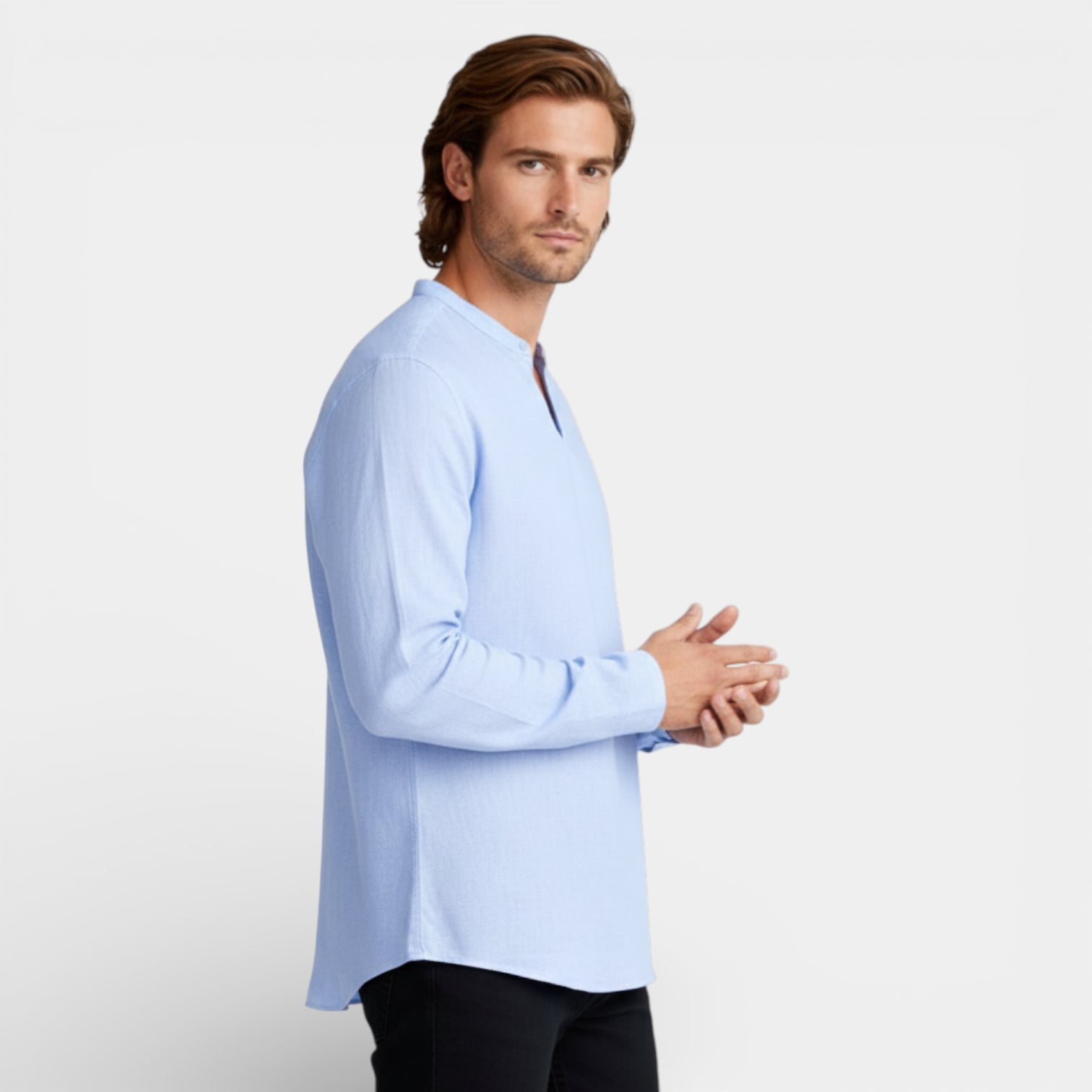 Split-Neck Pullover Shirt Long Sleeve Regular Fit for Men