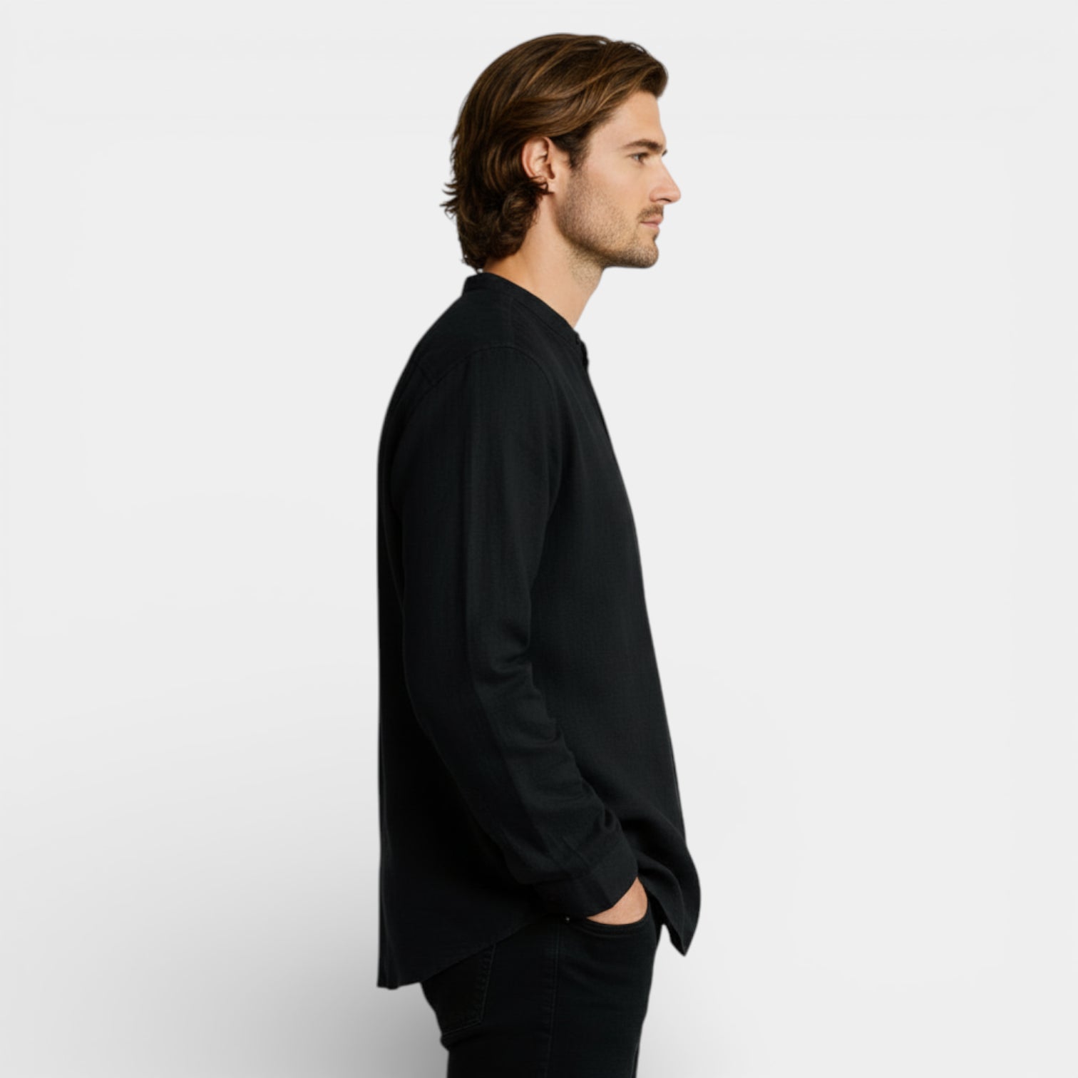 Split-Neck Pullover Shirt Long Sleeve Regular Fit for Men