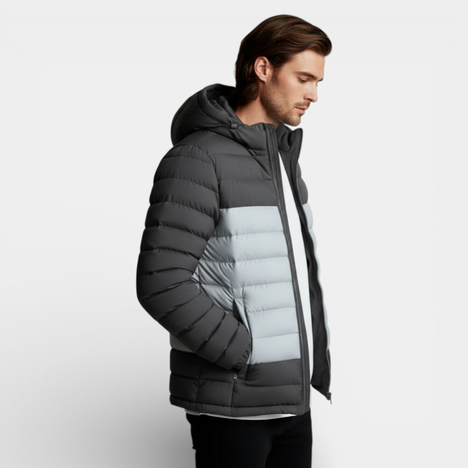 Vintares | Men’s Lightweight Zip-Up Hooded Quilted Puffer Jacket