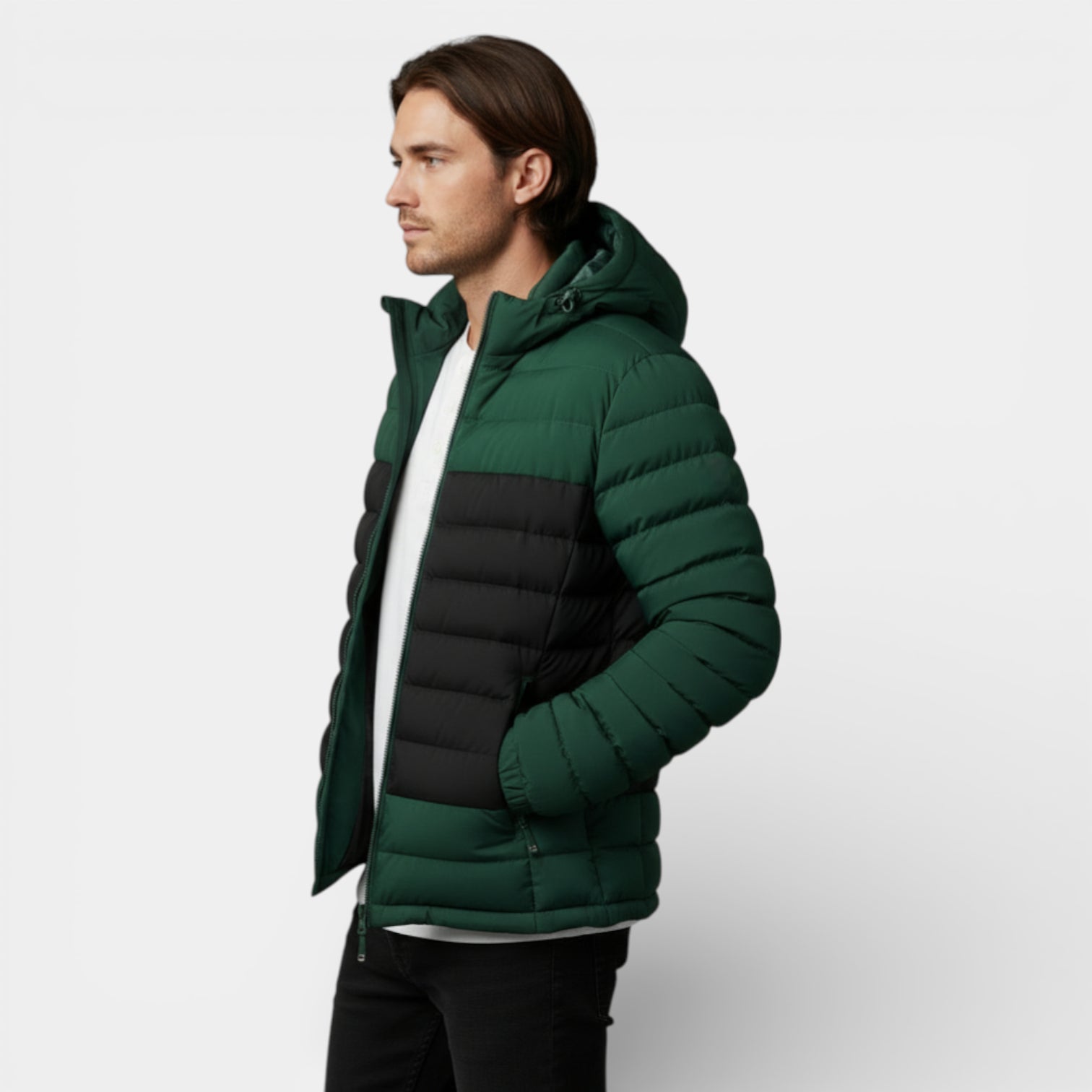 Vintares | Men’s Lightweight Zip-Up Hooded Quilted Puffer Jacket
