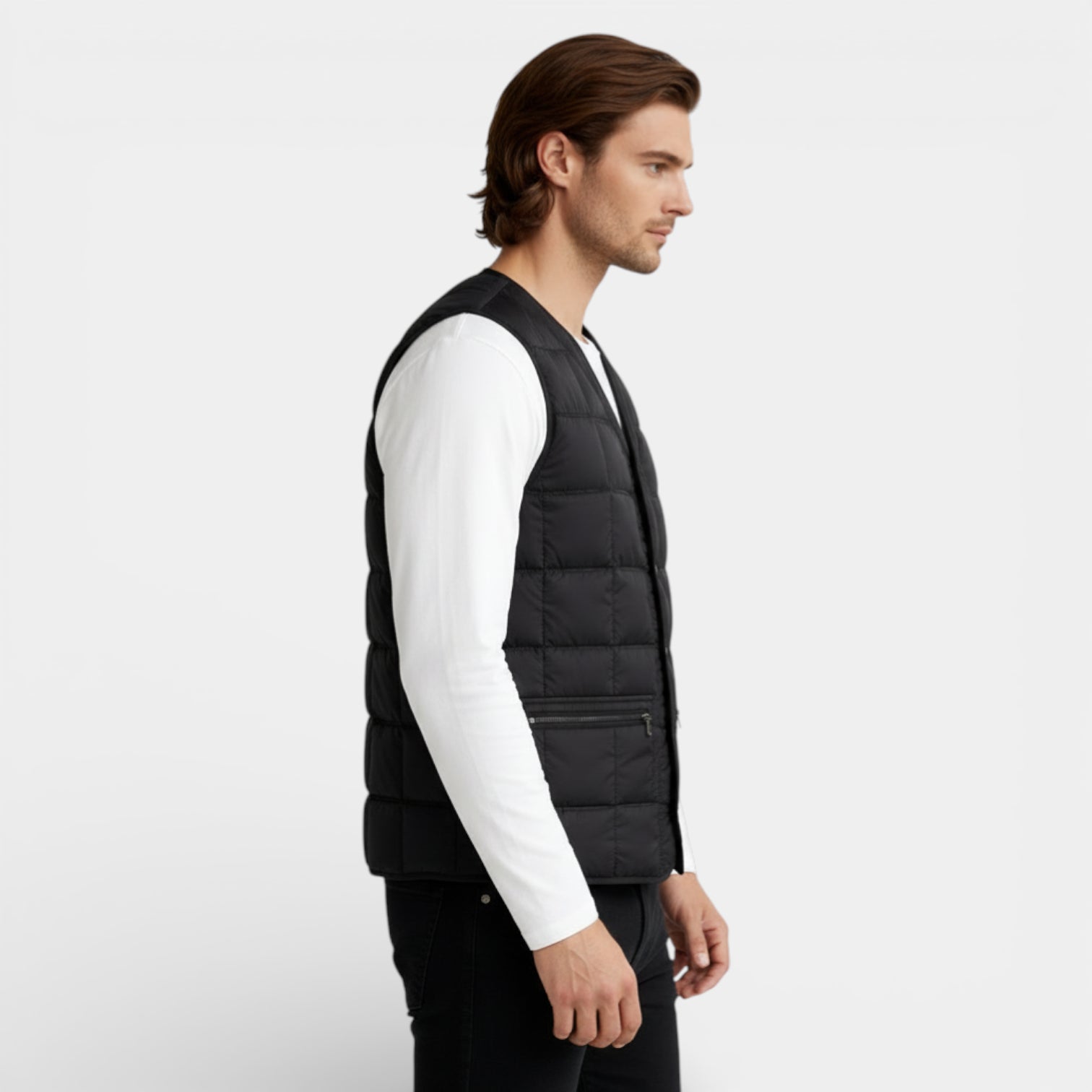 Vintares | Men’s Button-Up Quilted Vest with V-Neck and Zip Pockets