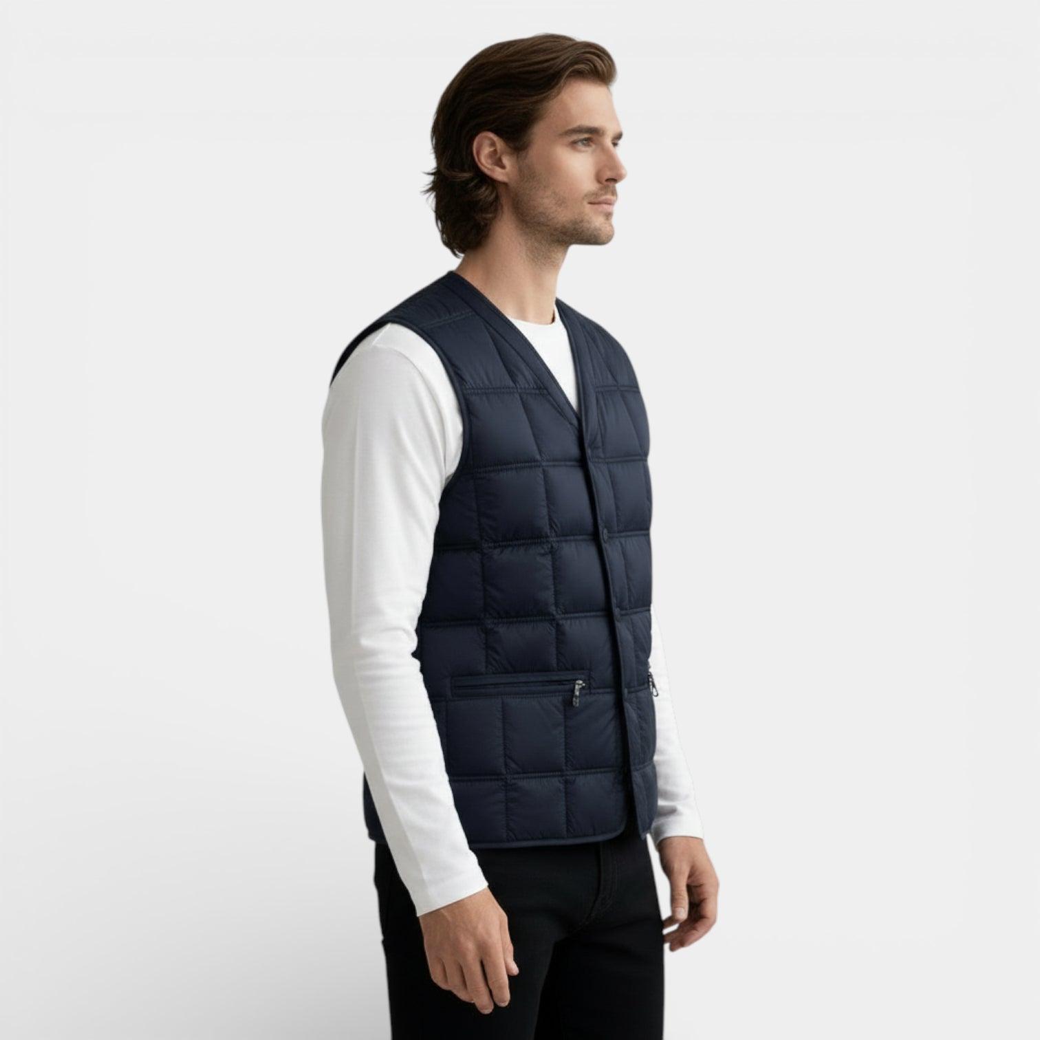 Vintares | Men’s Button-Up Quilted Vest with V-Neck and Zip Pockets