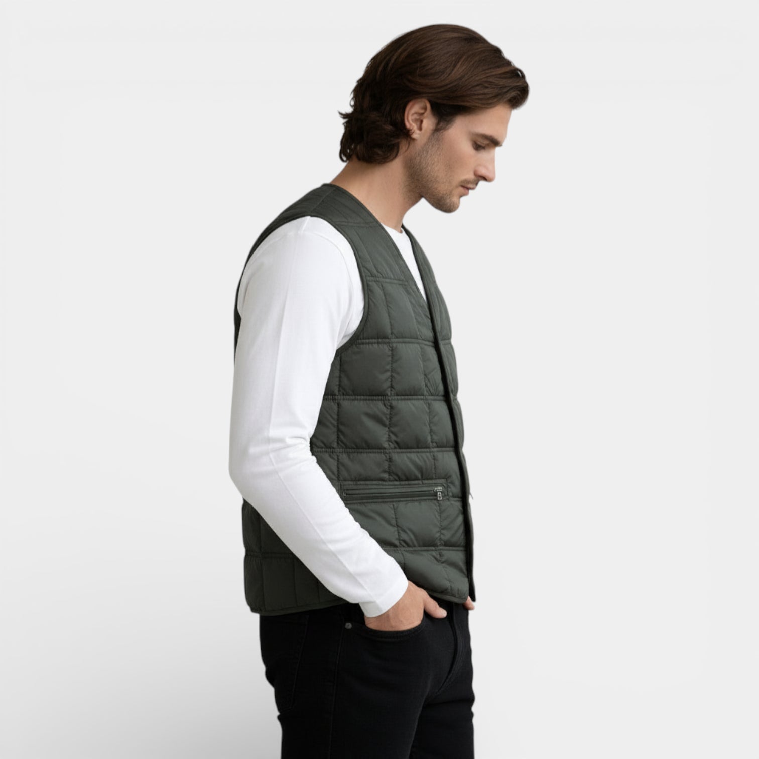 Vintares | Men’s Button-Up Quilted Vest with V-Neck and Zip Pockets