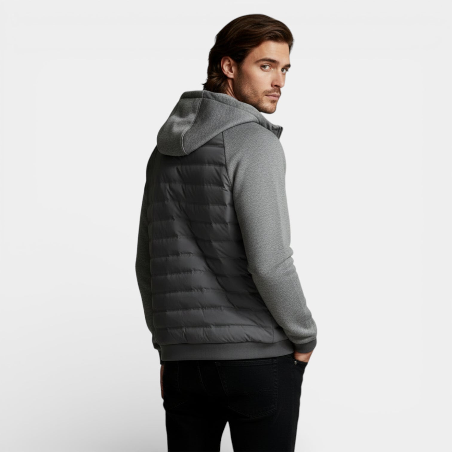 Vintares | Men’s Hooded Zip-Up Jacket - Quilted Bomber