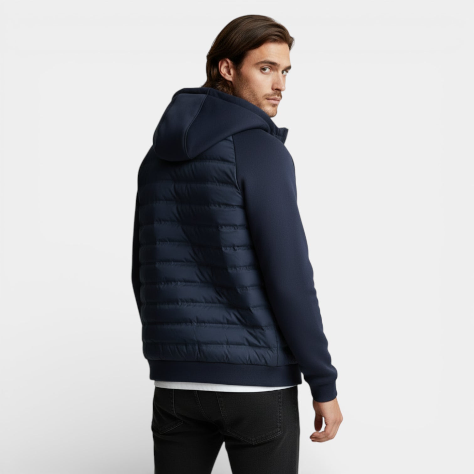 Vintares | Men’s Hooded Zip-Up Jacket - Quilted Bomber
