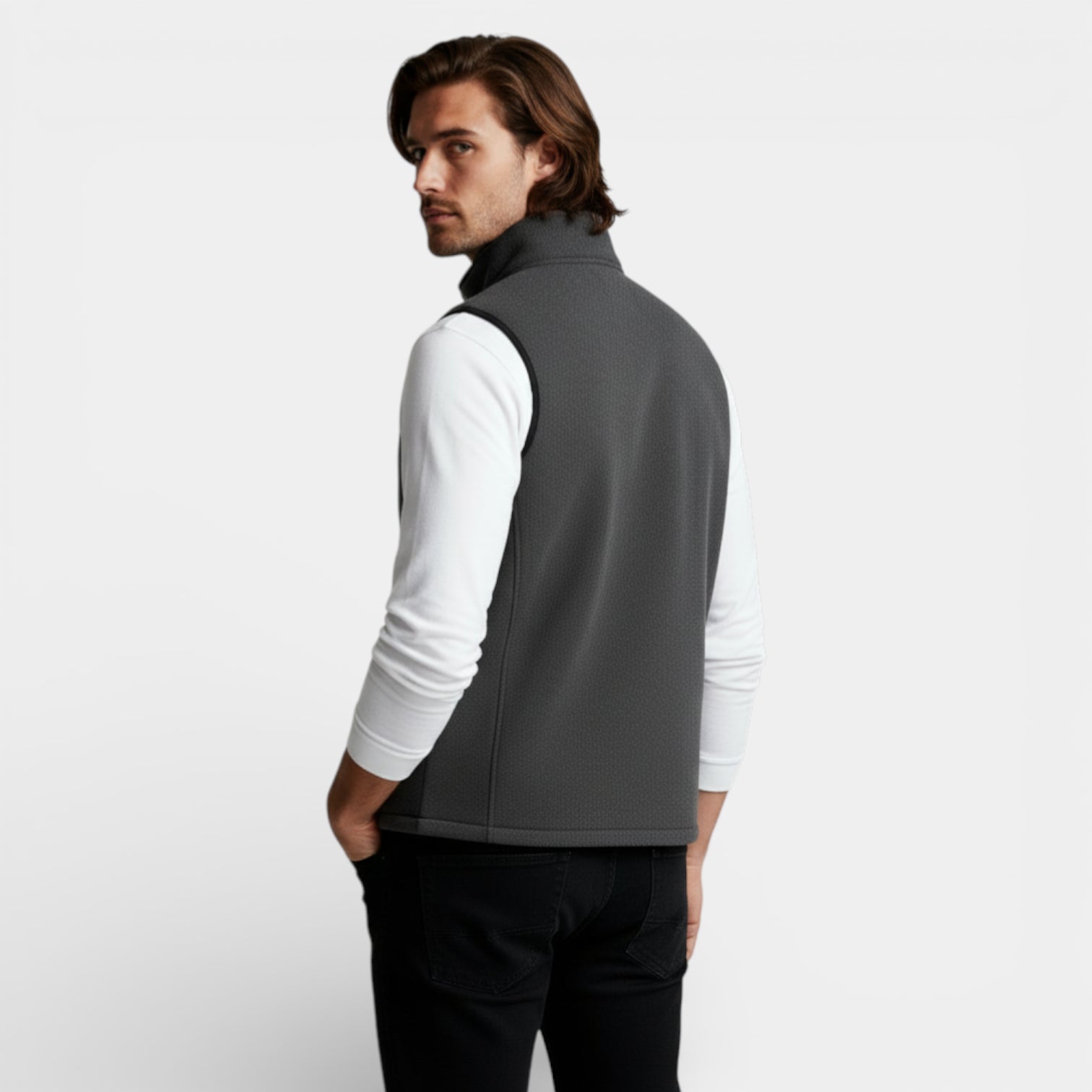 Vintares | Men’s Soft Zip-Up Stand Collar Vest - Textured Finish