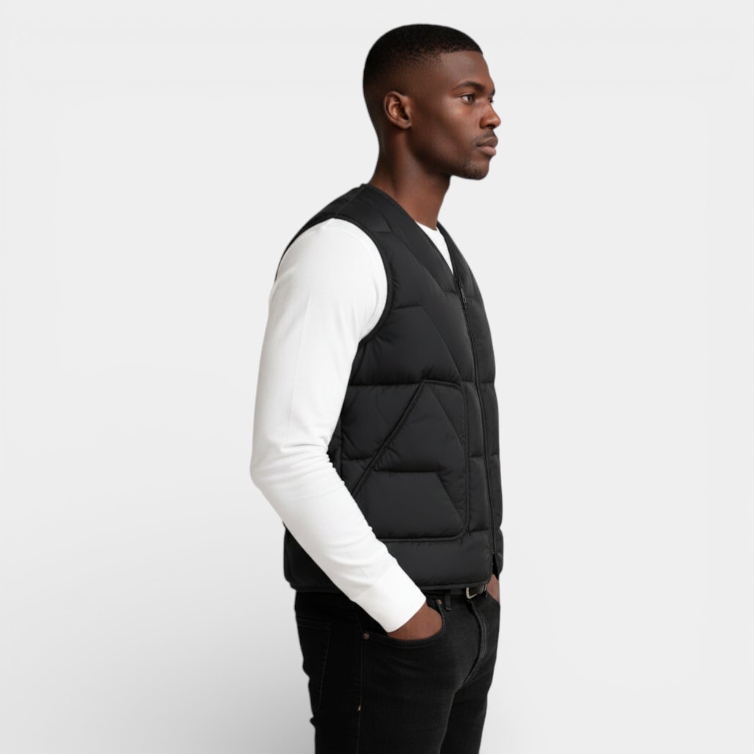 Vintares | Men’s Quilted Zip-Up Puffer Vest - V-Neck
