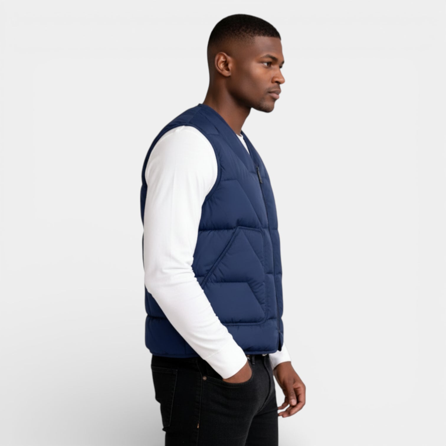 Quilted Zip-Up Puffer Vest V-Neck for Men