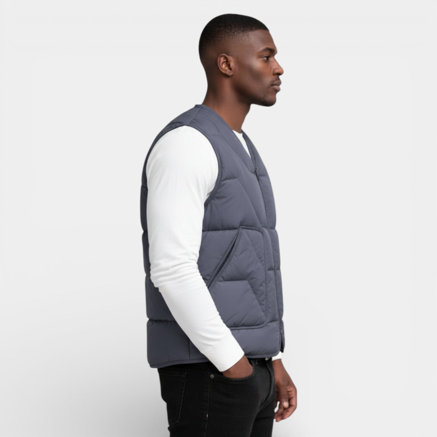 Quilted Zip-Up Puffer Vest V-Neck for Men