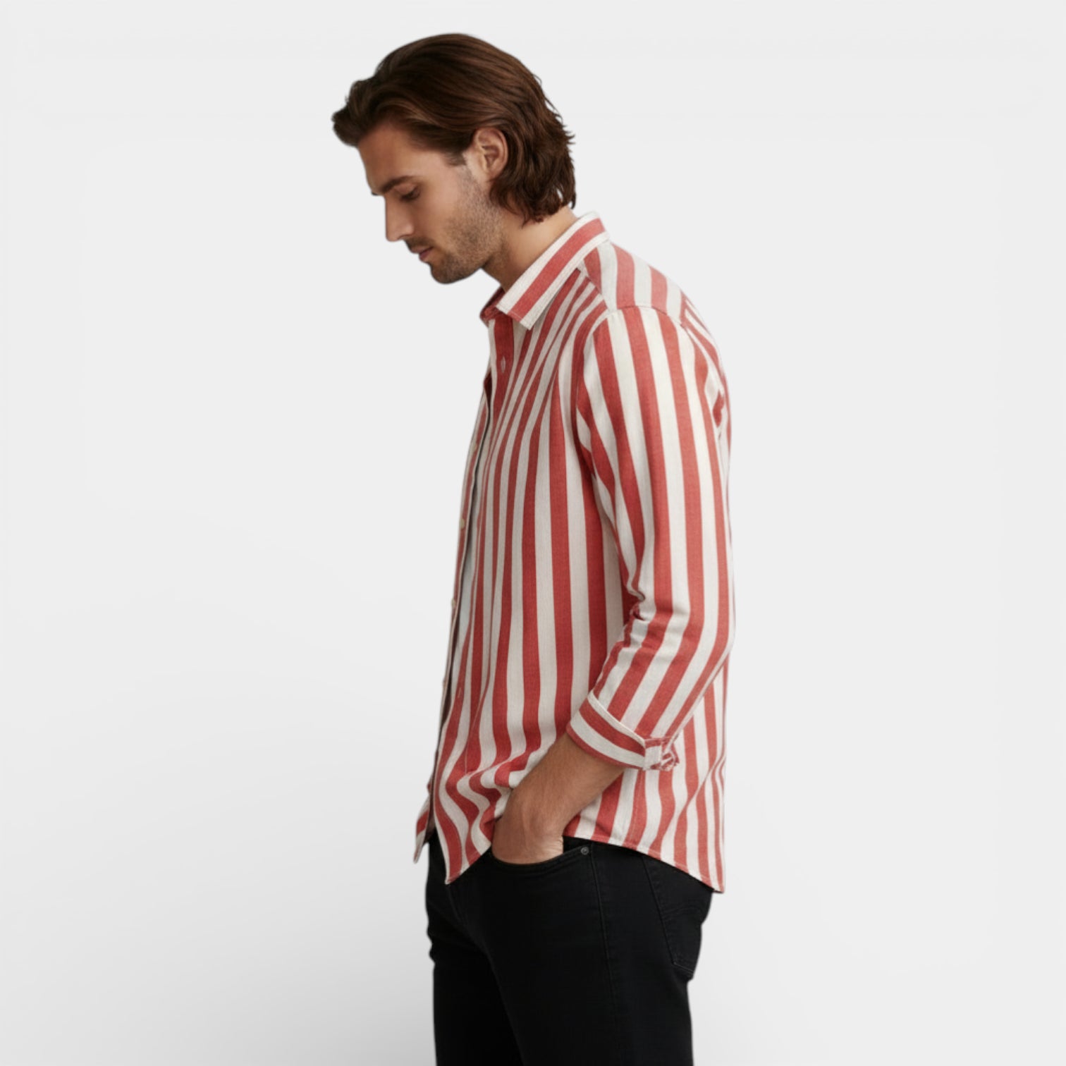 Vintares | Men’s Button-Up Striped Long Sleeve Shirt