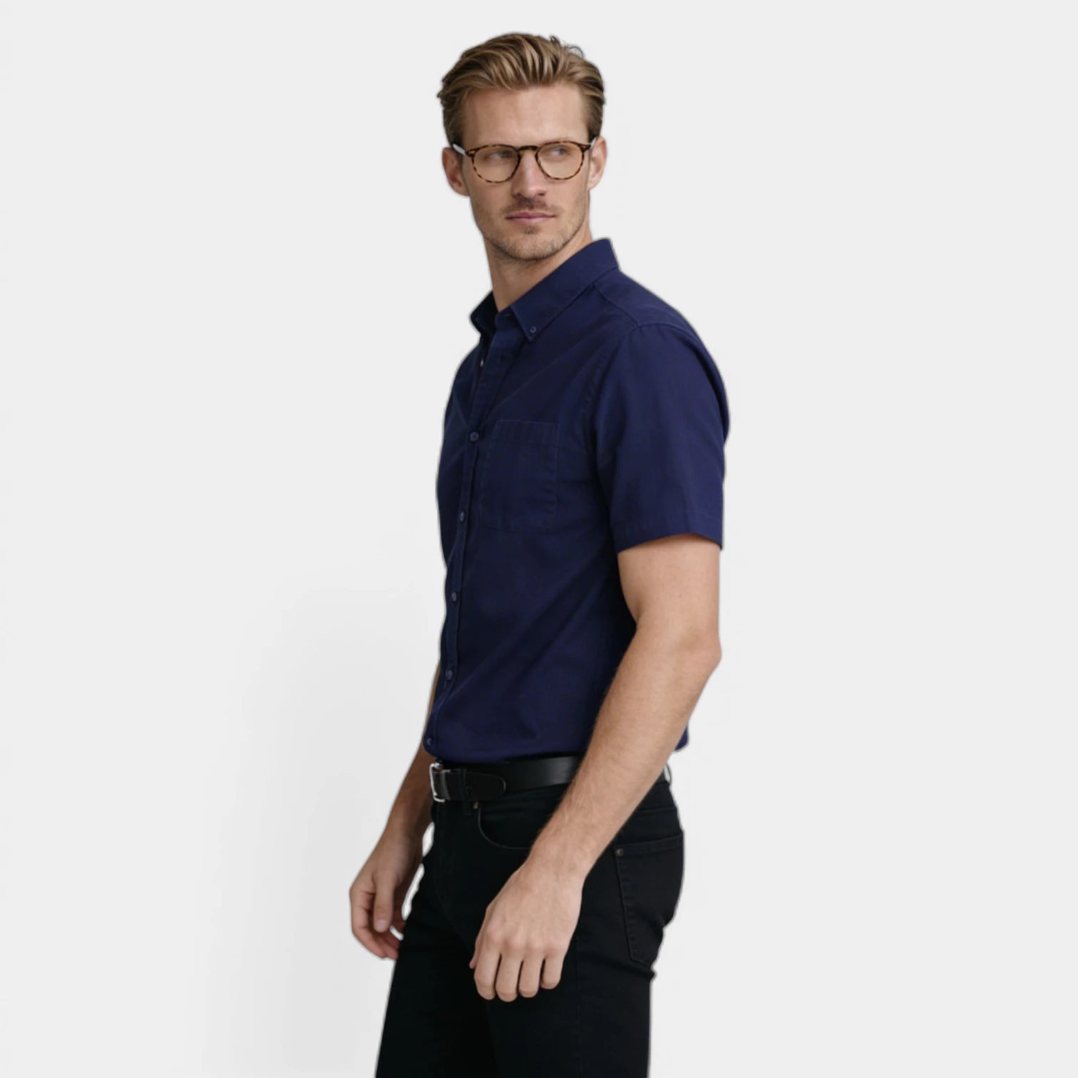 Short Sleeve Button-Up Shirt Chest Pocket for Men
