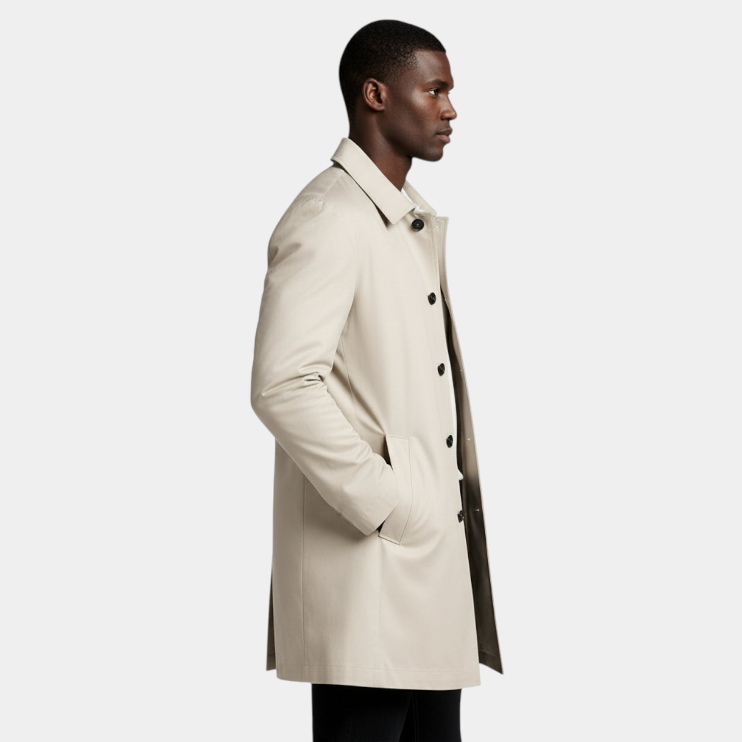 Men’s Button-Front Mid-Length Coat – Clean Minimal Silhouette