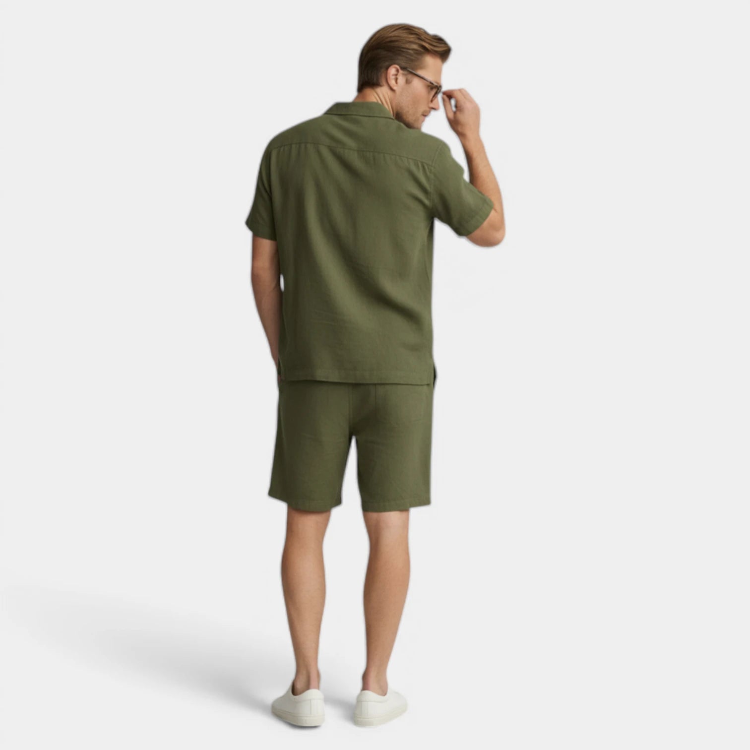 Vintares | Men’s Short Sleeve Button-Up Shirt and Drawstring Shorts Set