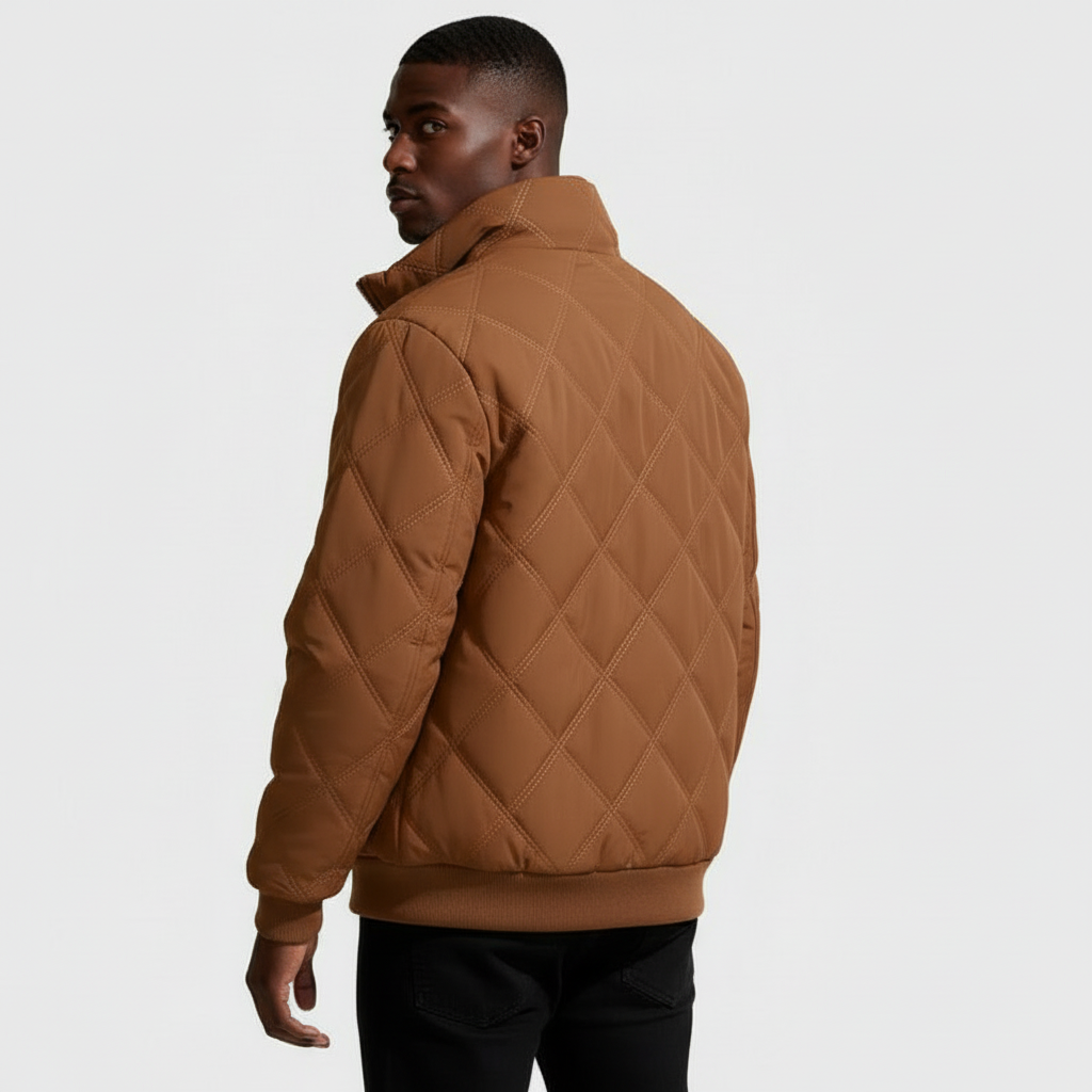 Diamond-Stitch Zip Jacket Stand Collar Regular Fit for Men