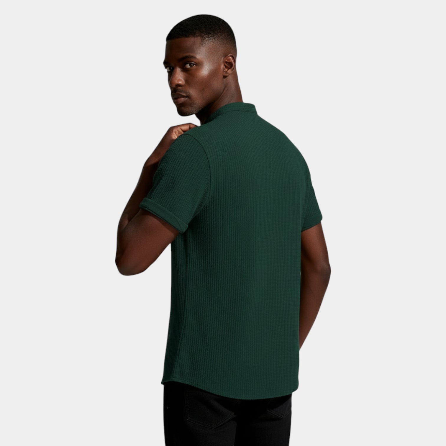 Textured Short Sleeve Button-Up Shirt Regular Fit for Men