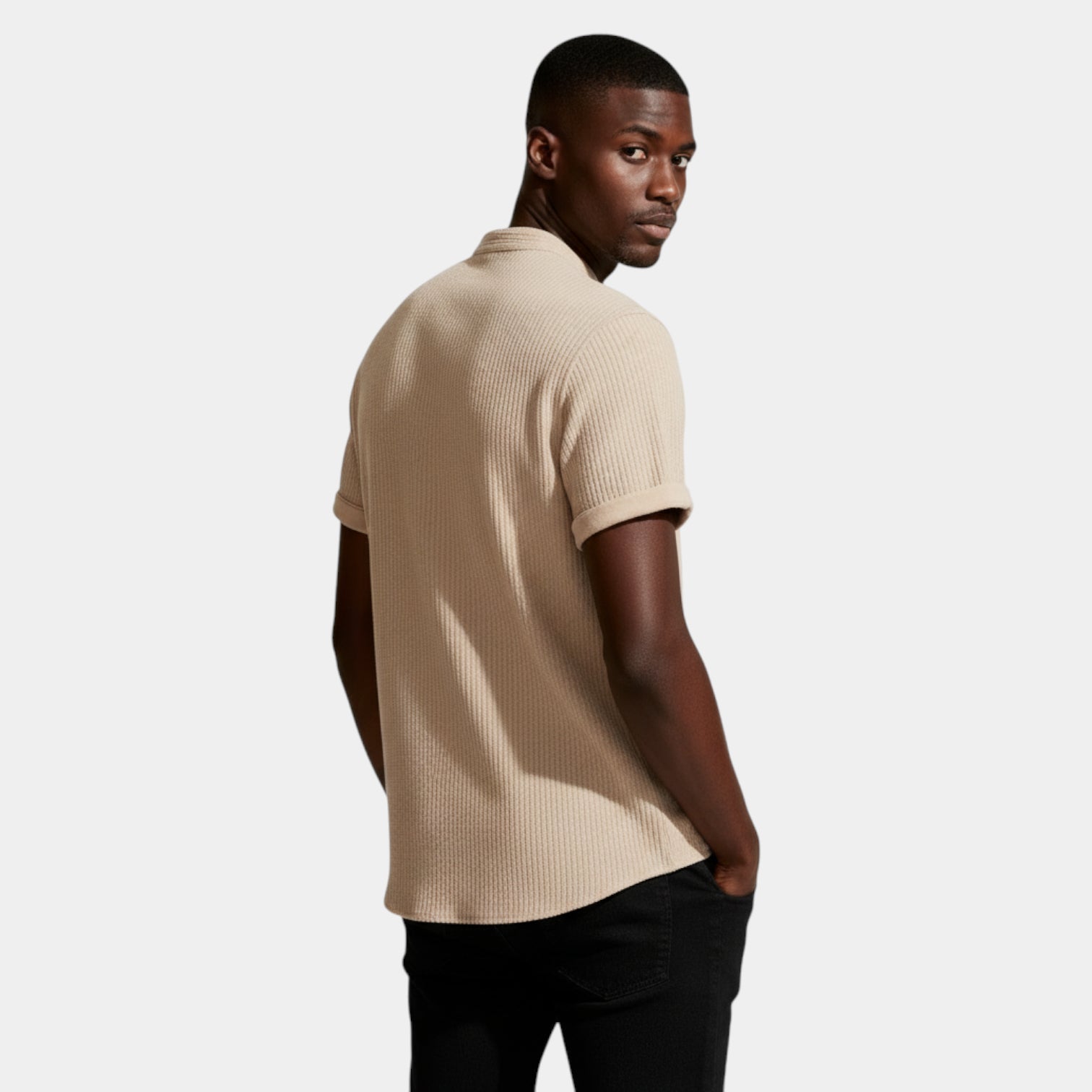 Textured Short Sleeve Button-Up Shirt Regular Fit for Men