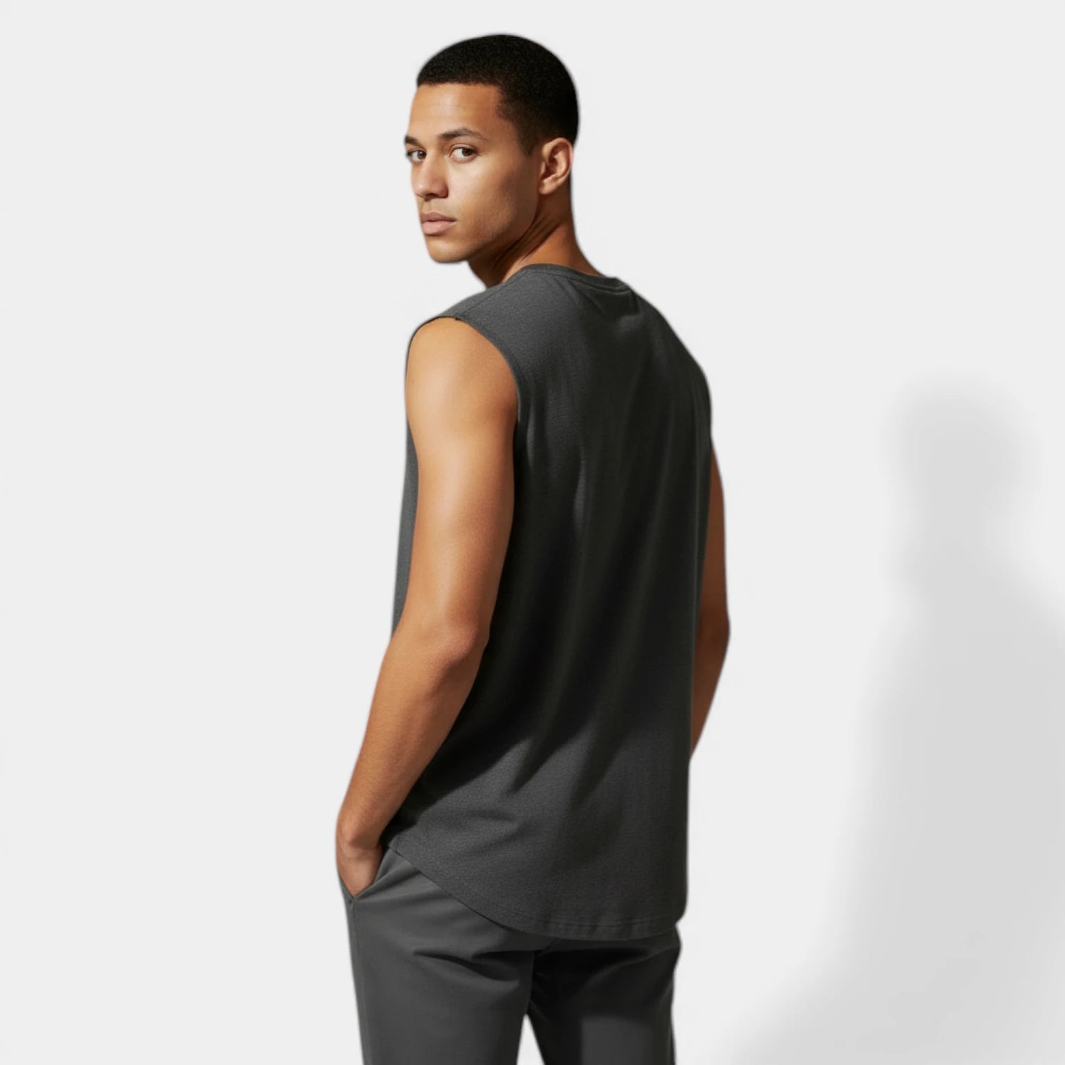 Sleeveless Crewneck Tank Curved Hem for Men