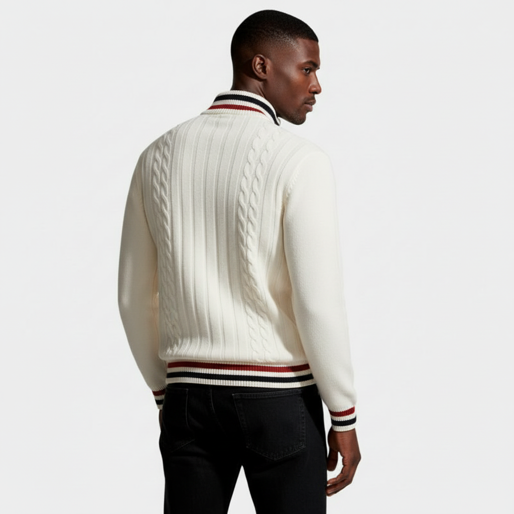 Cable Knit Half-Zip Sweater Ribbed Trim for Men