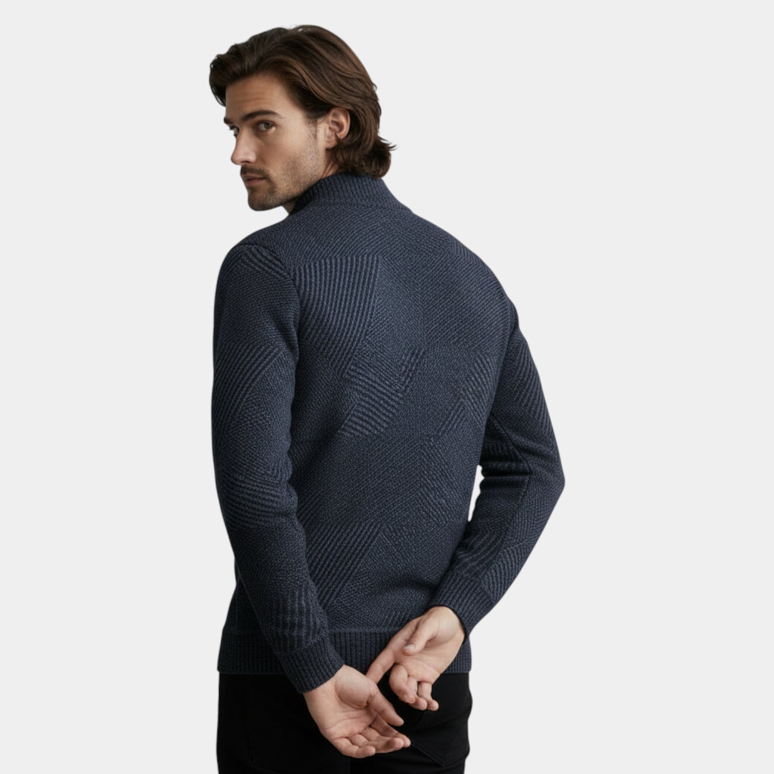 Zip-Front Knit Jacket Stand Collar Regular Fit for Men