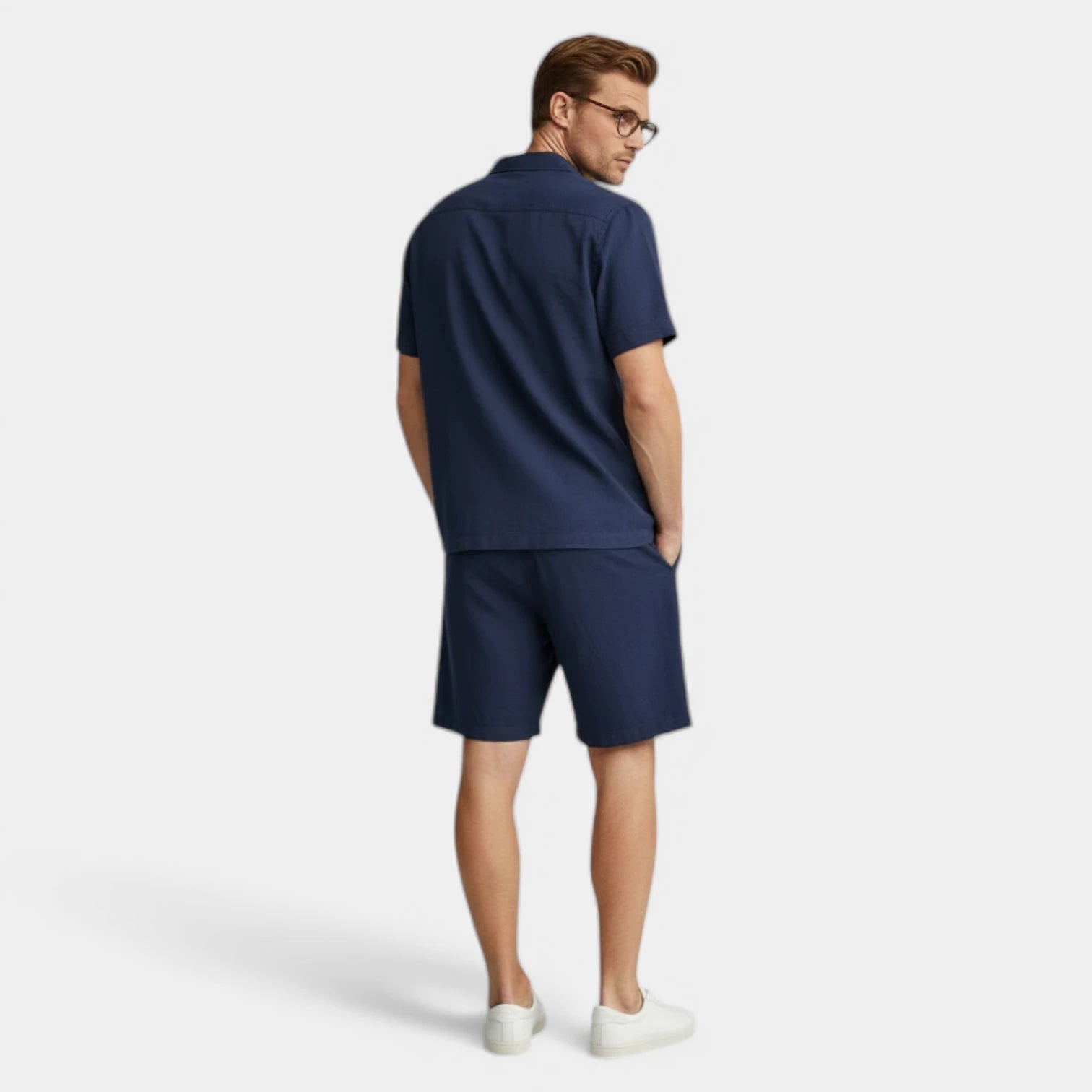 Vintares | Men’s Short Sleeve Button-Up Shirt and Drawstring Shorts Set
