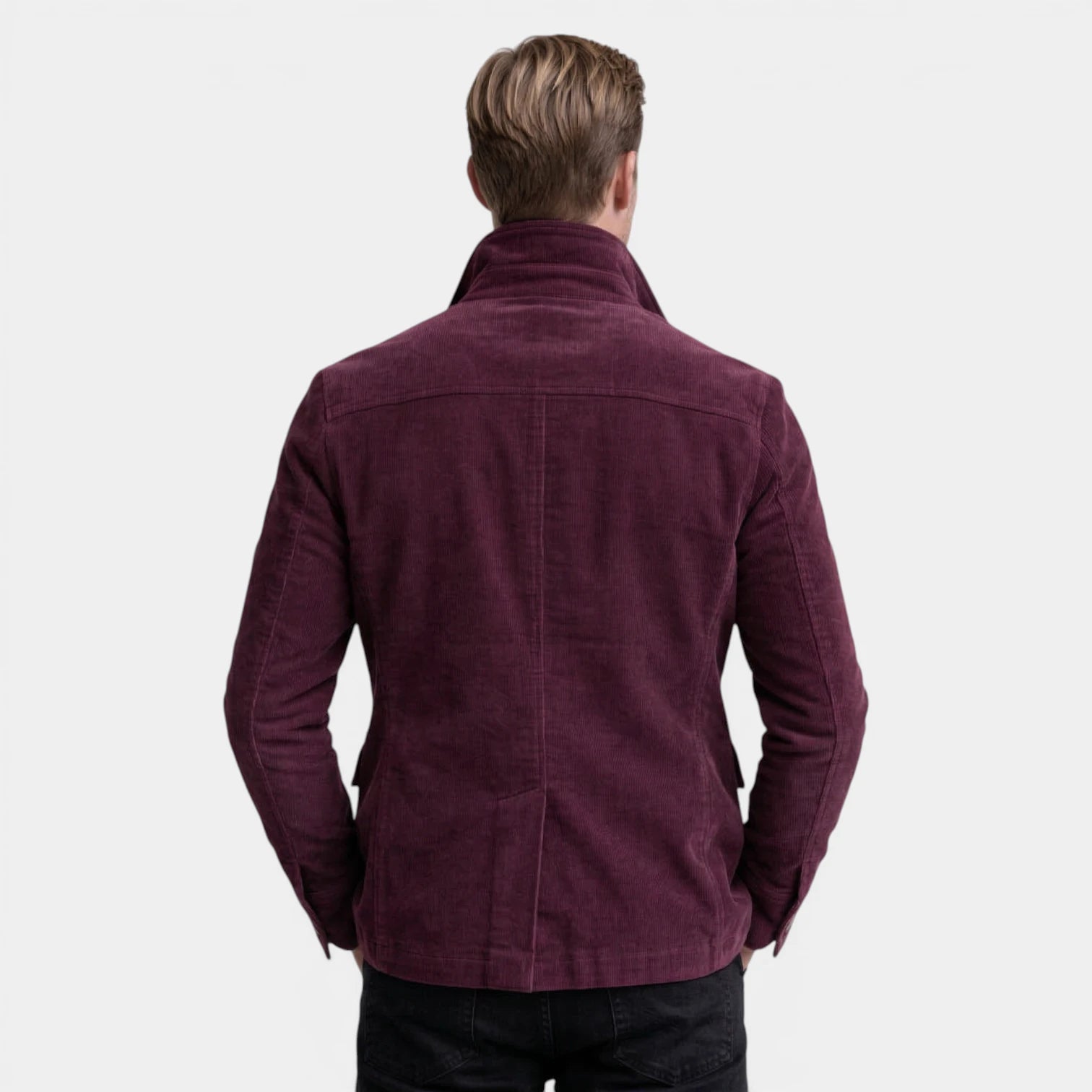 Stand Collar Corduroy Button-Up Jacket Regular Fit for Men