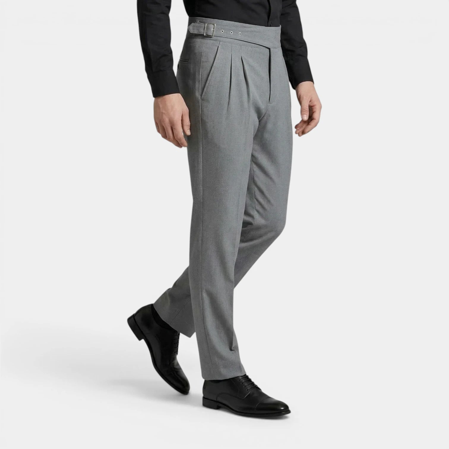 Pleated Front Straight Leg Trousers Side Adjuster for Men