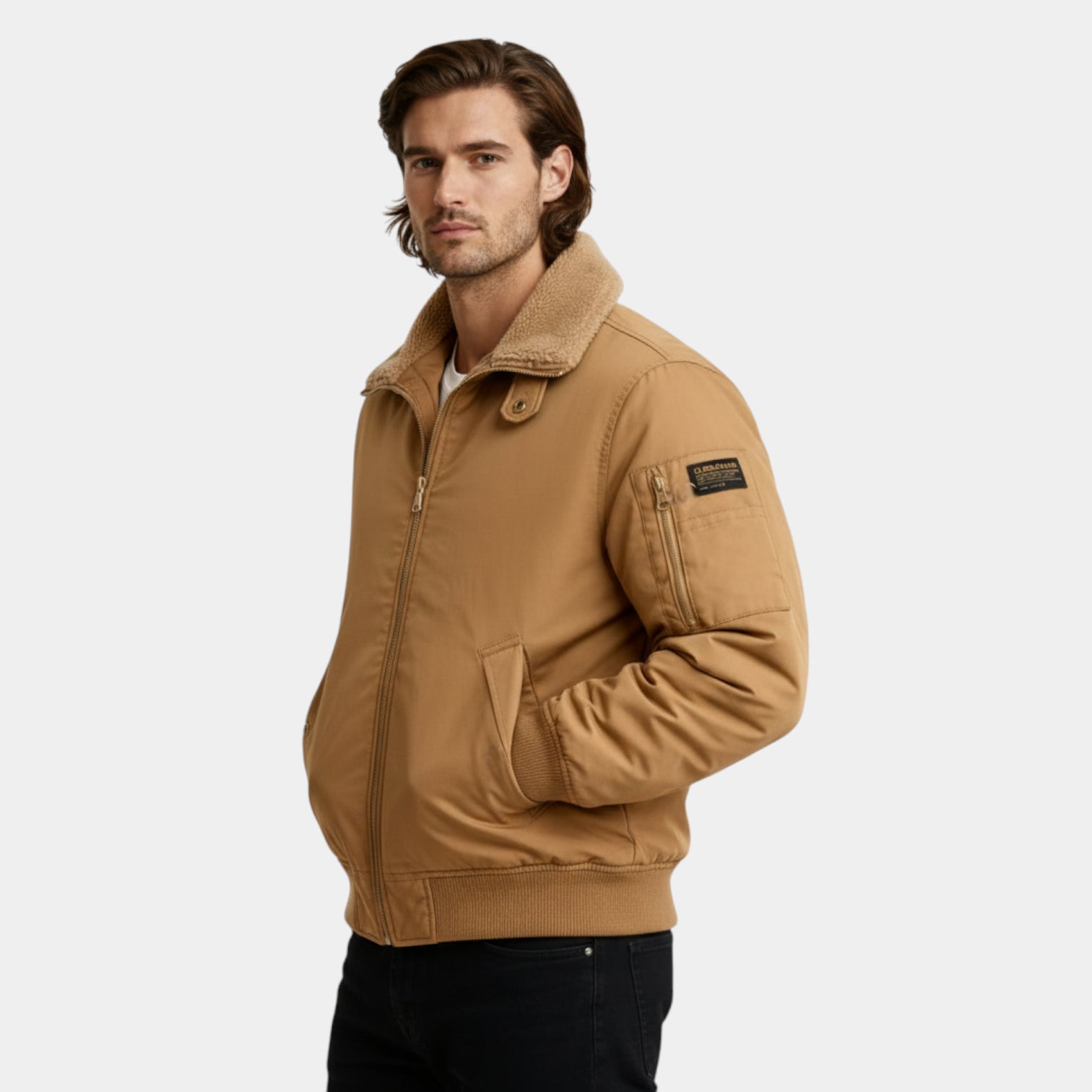 Fleece-Lined Zip-Front Utility Jacket Regular Fit for Men