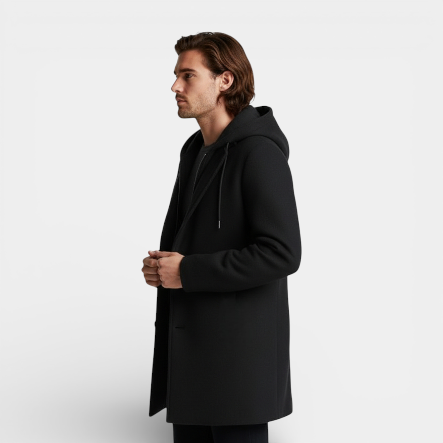 Hooded Overcoat Layered Zip-Button Front for Men