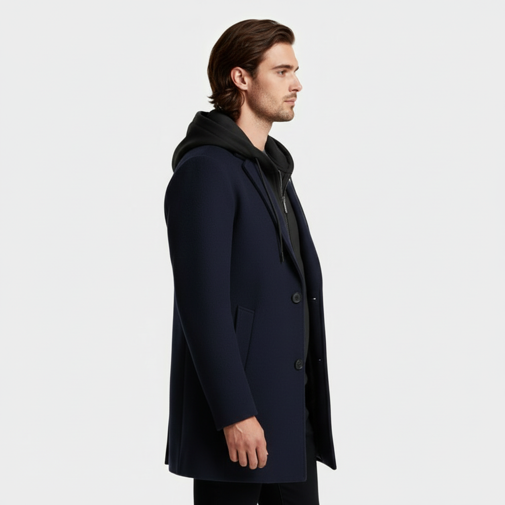 Hooded Overcoat Layered Zip-Button Front for Men