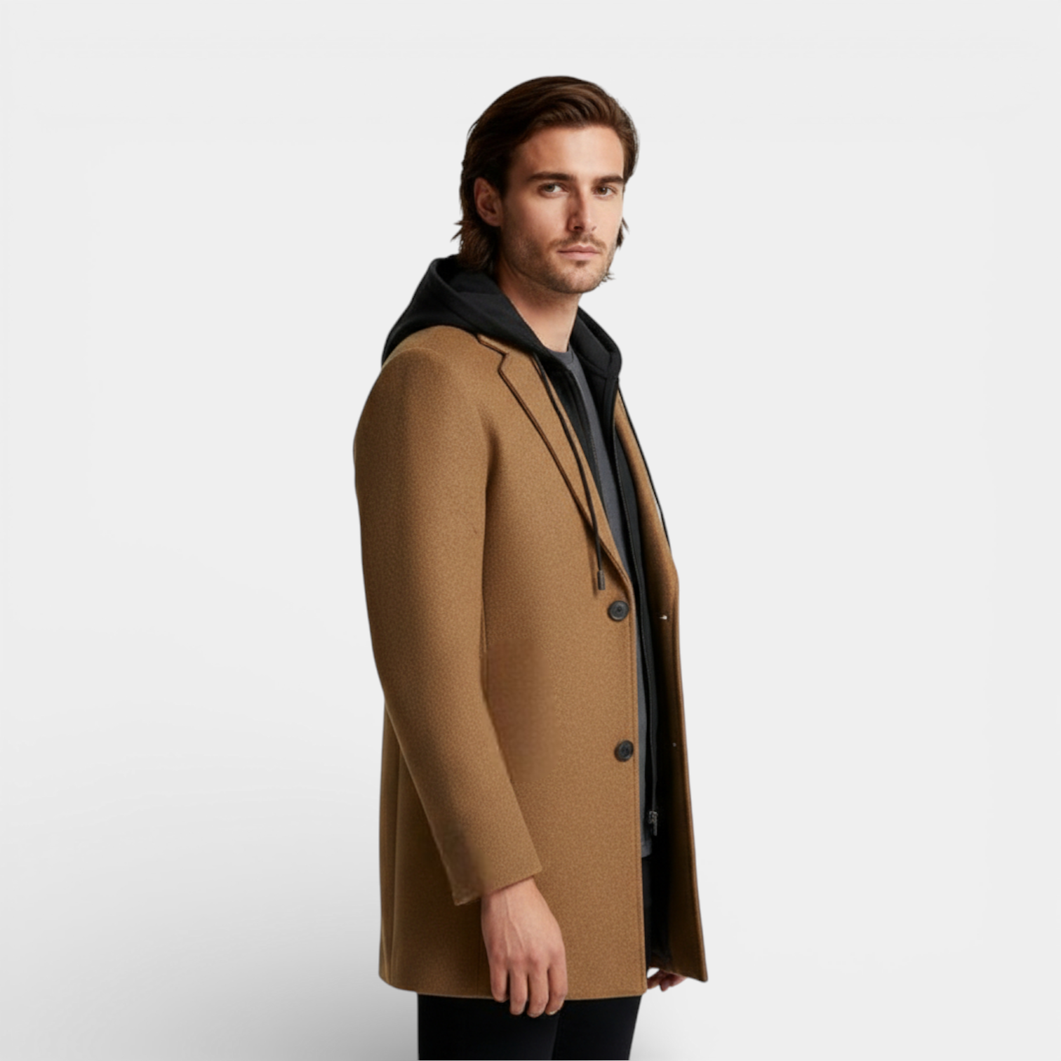 Hooded Overcoat Layered Zip-Button Front for Men